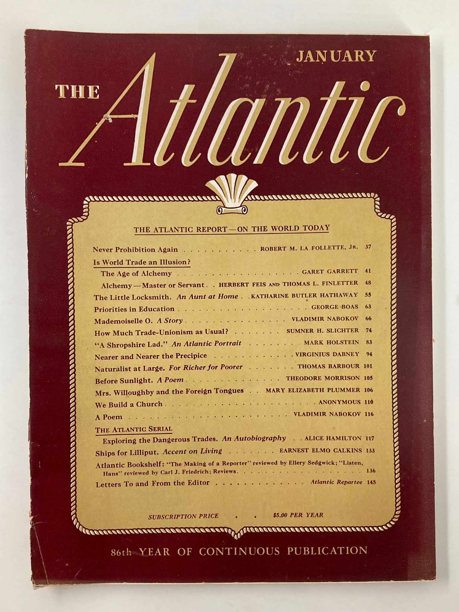 VTG The Atlantic Magazine January 1943 Alchemy Master or Servant No Label