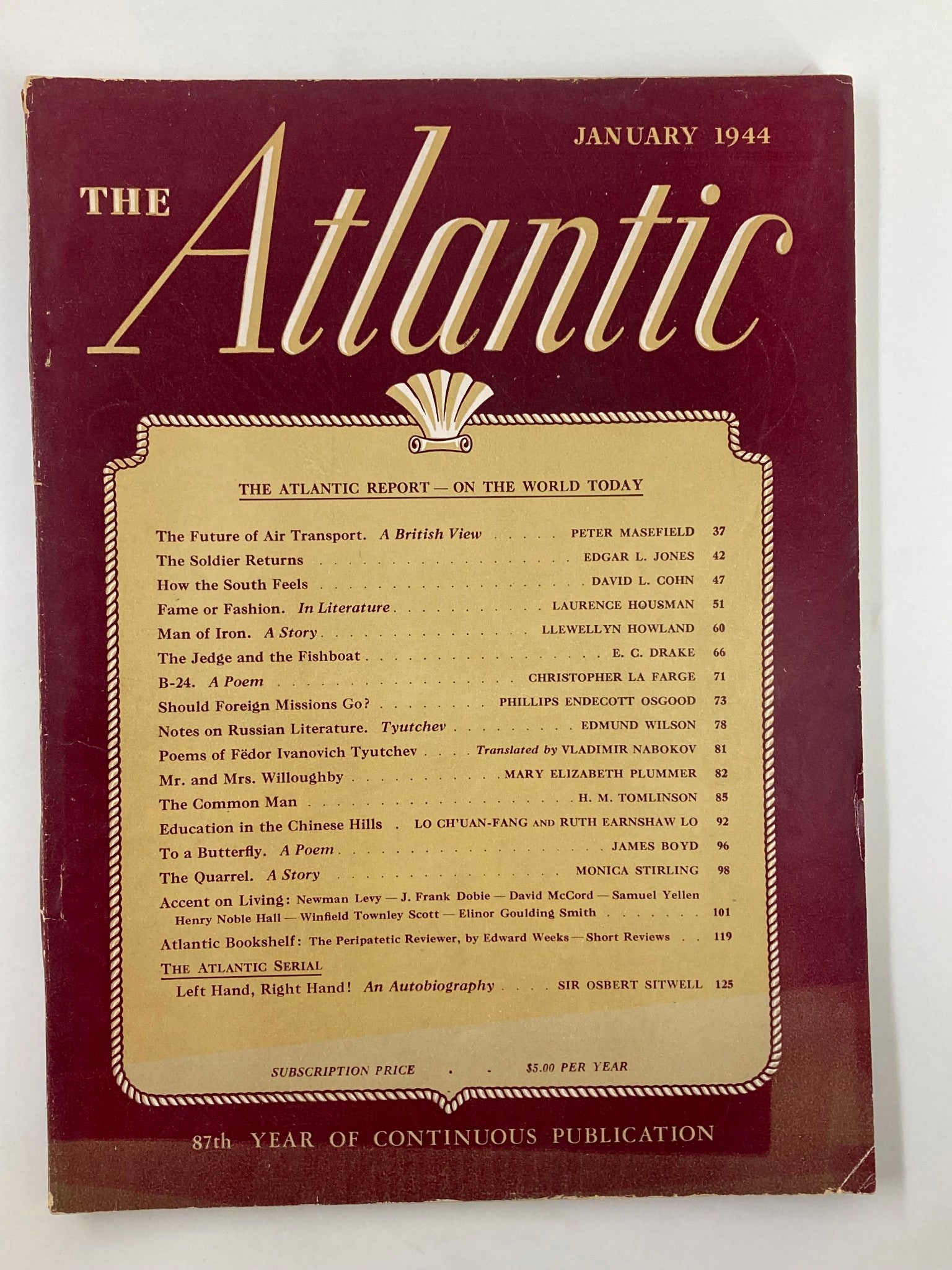 VTG The Atlantic Magazine January 1944 Future of Air Transport No Label