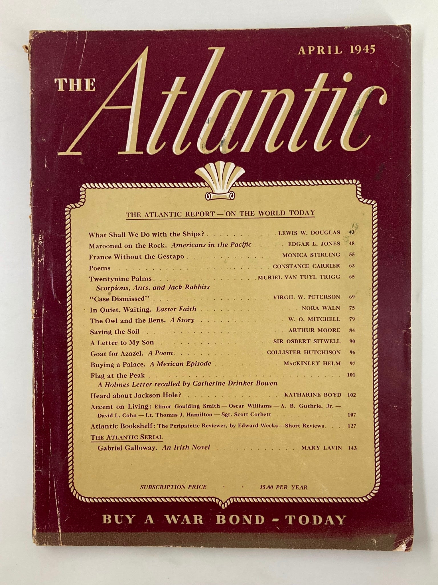 VTG The Atlantic Magazine April 1945 The Owl and The Bens A Story No Label