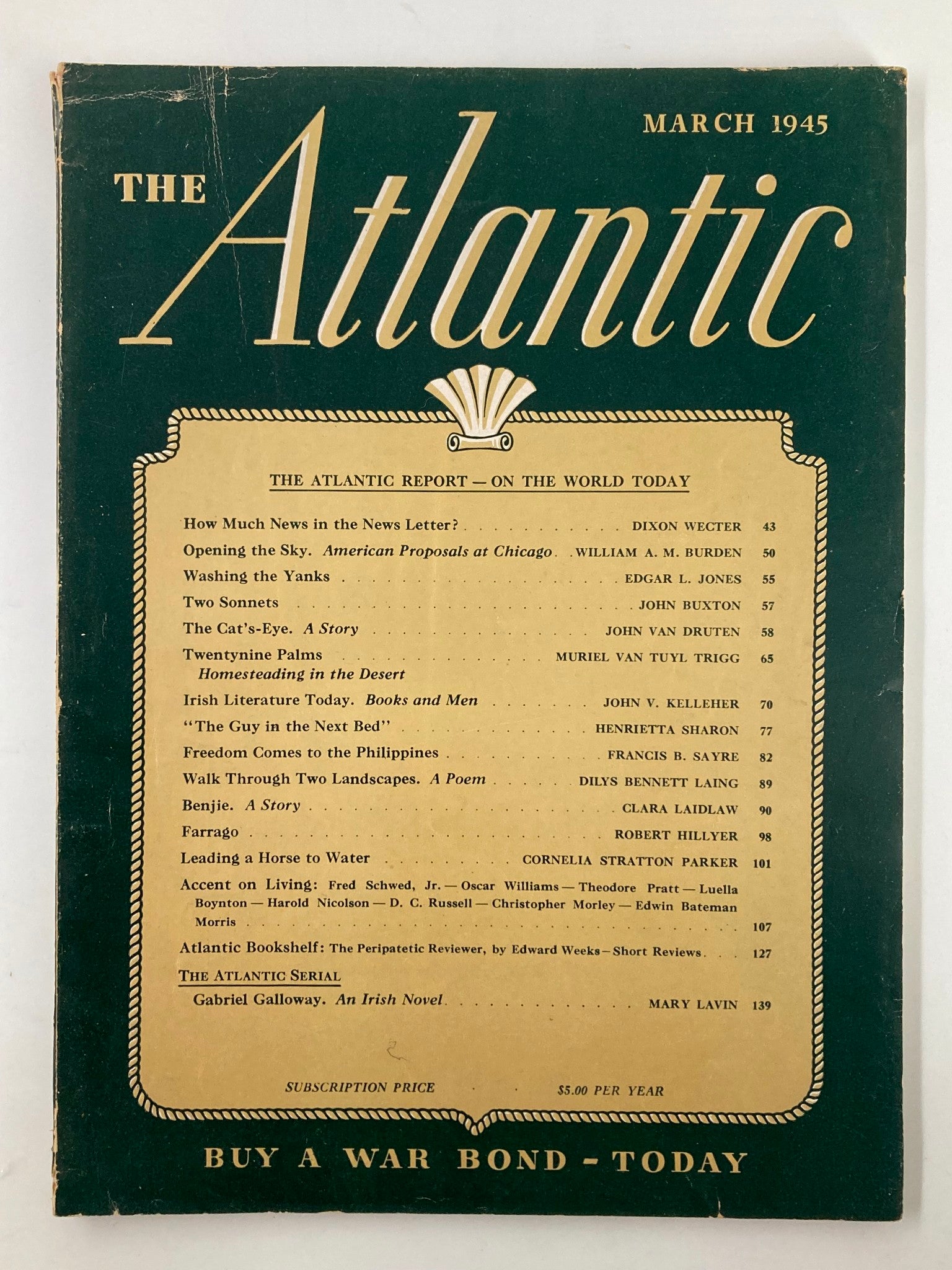 VTG The Atlantic Magazine March 1945 Leading A Horse To Water No Label