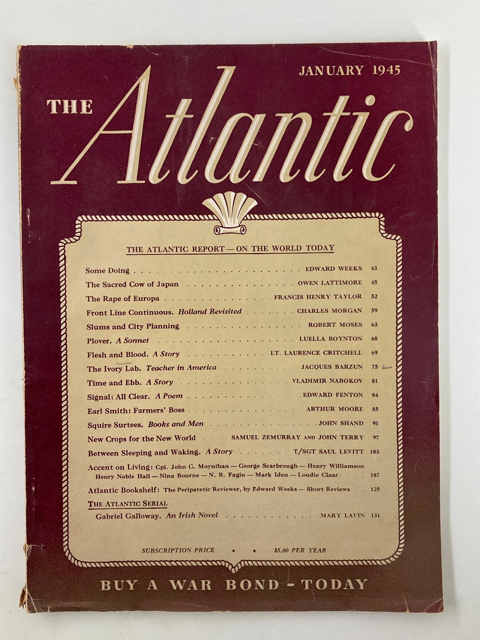 VTG The Atlantic Magazine January 1945 The Sacred Cow of Japan No Label