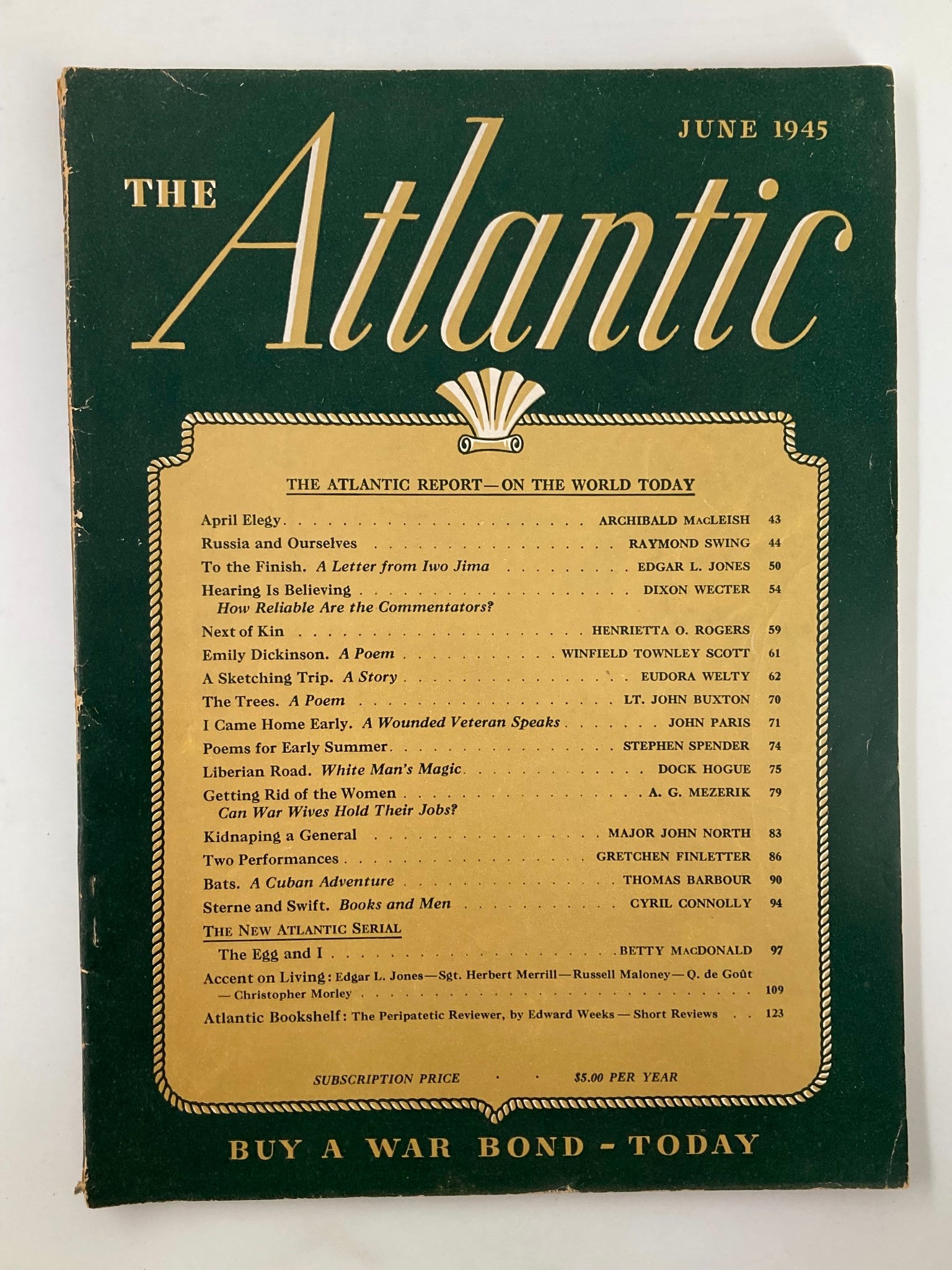 VTG The Atlantic Magazine June 1945 Getting Rid of Women No Label