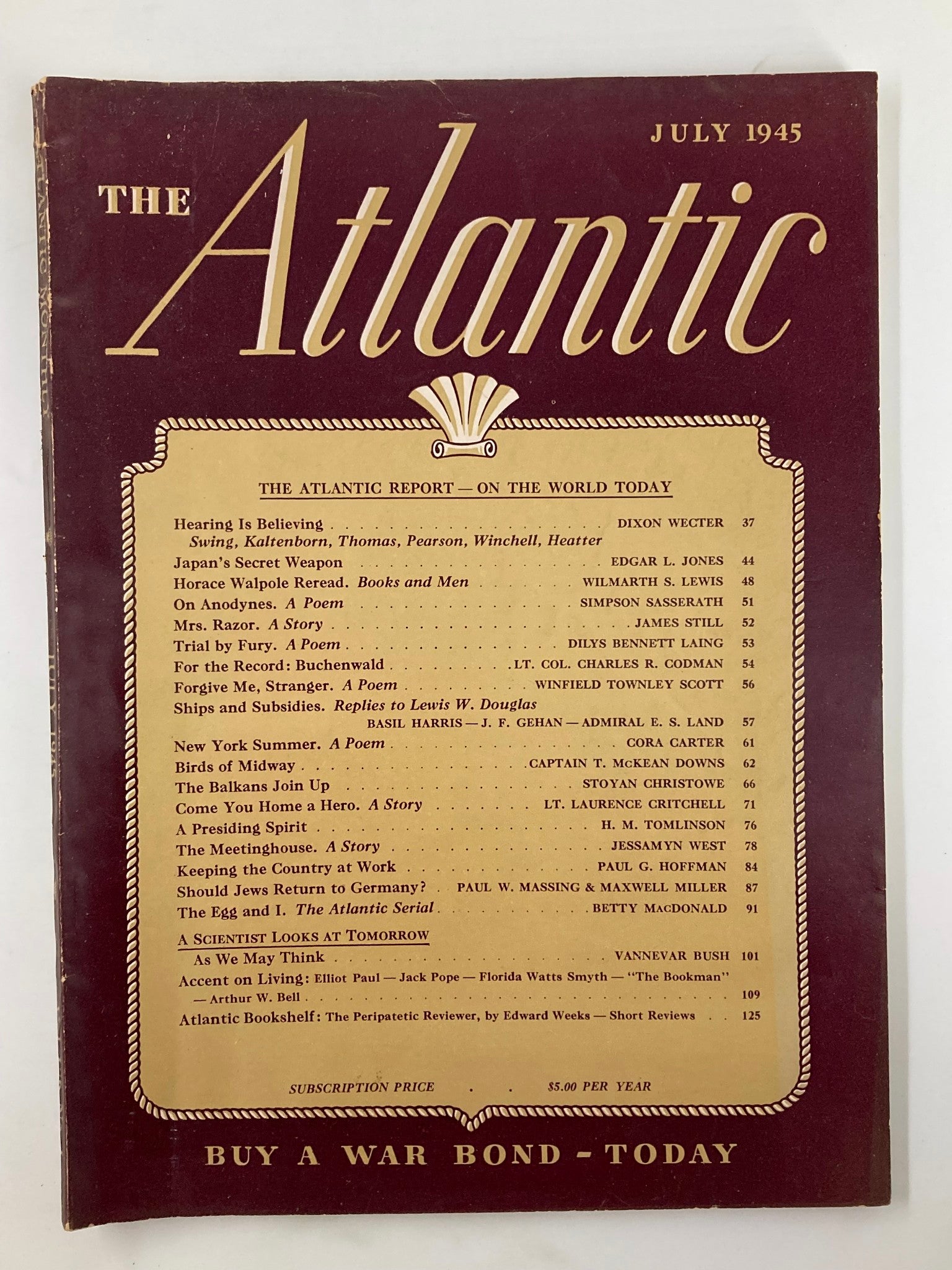 VTG The Atlantic Magazine July 1945 For The Record Buchenwald No Label