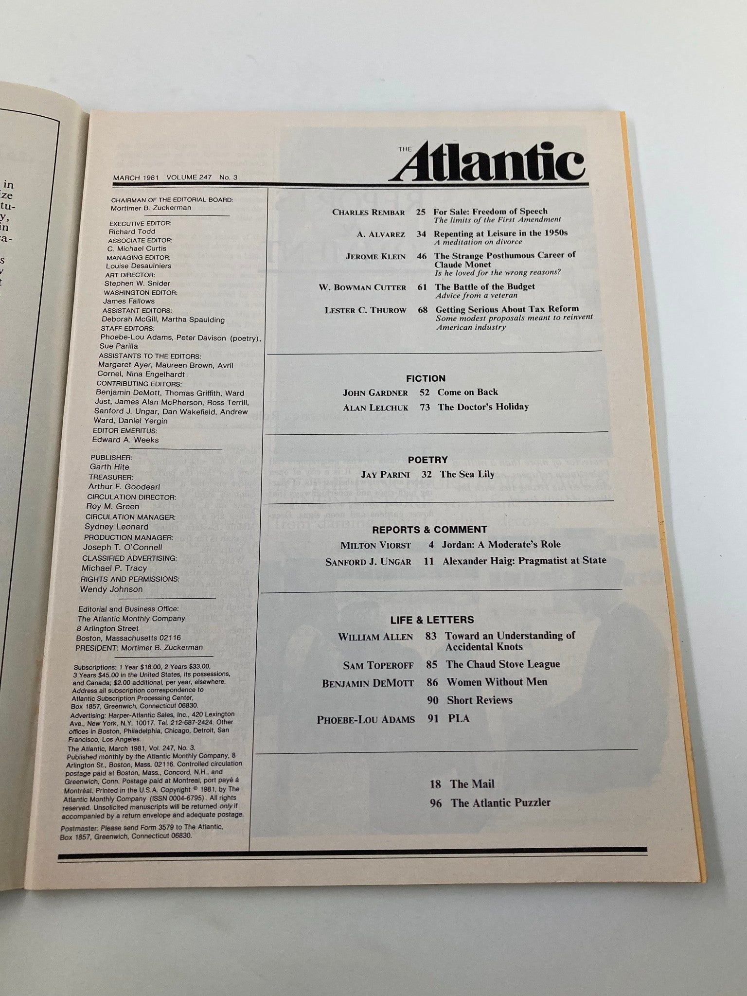 VTG The Atlantic Magazine March 1981 Can This Man Pay His Bills? No Label