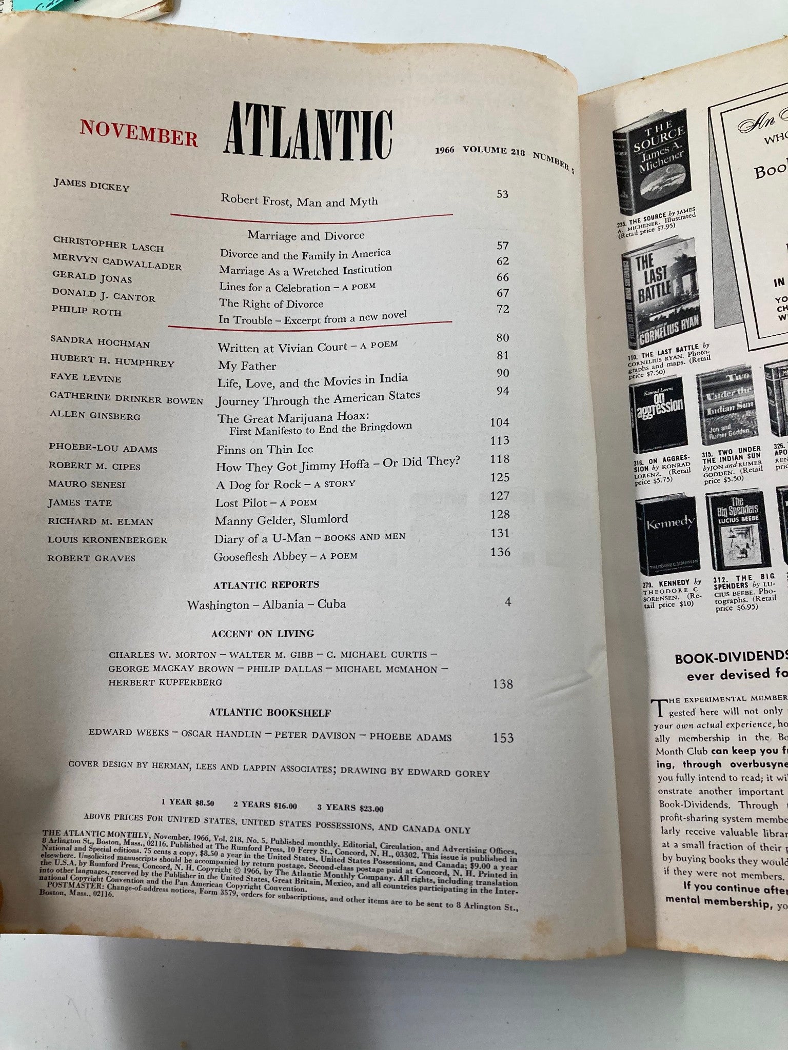 VTG The Atlantic Magazine November 1966 Marriage and Divorce No Label