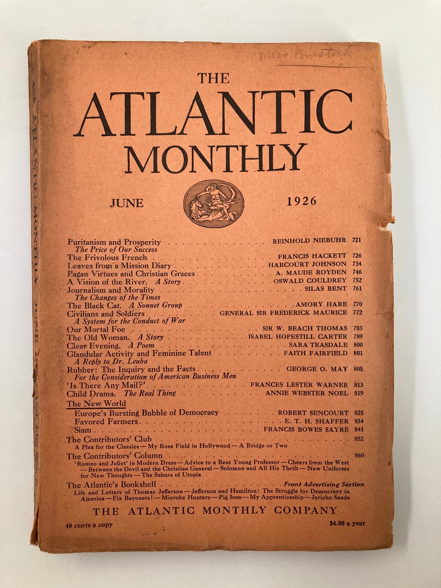 VTG The Atlantic Magazine June 1926 The Price of Our Success No Label