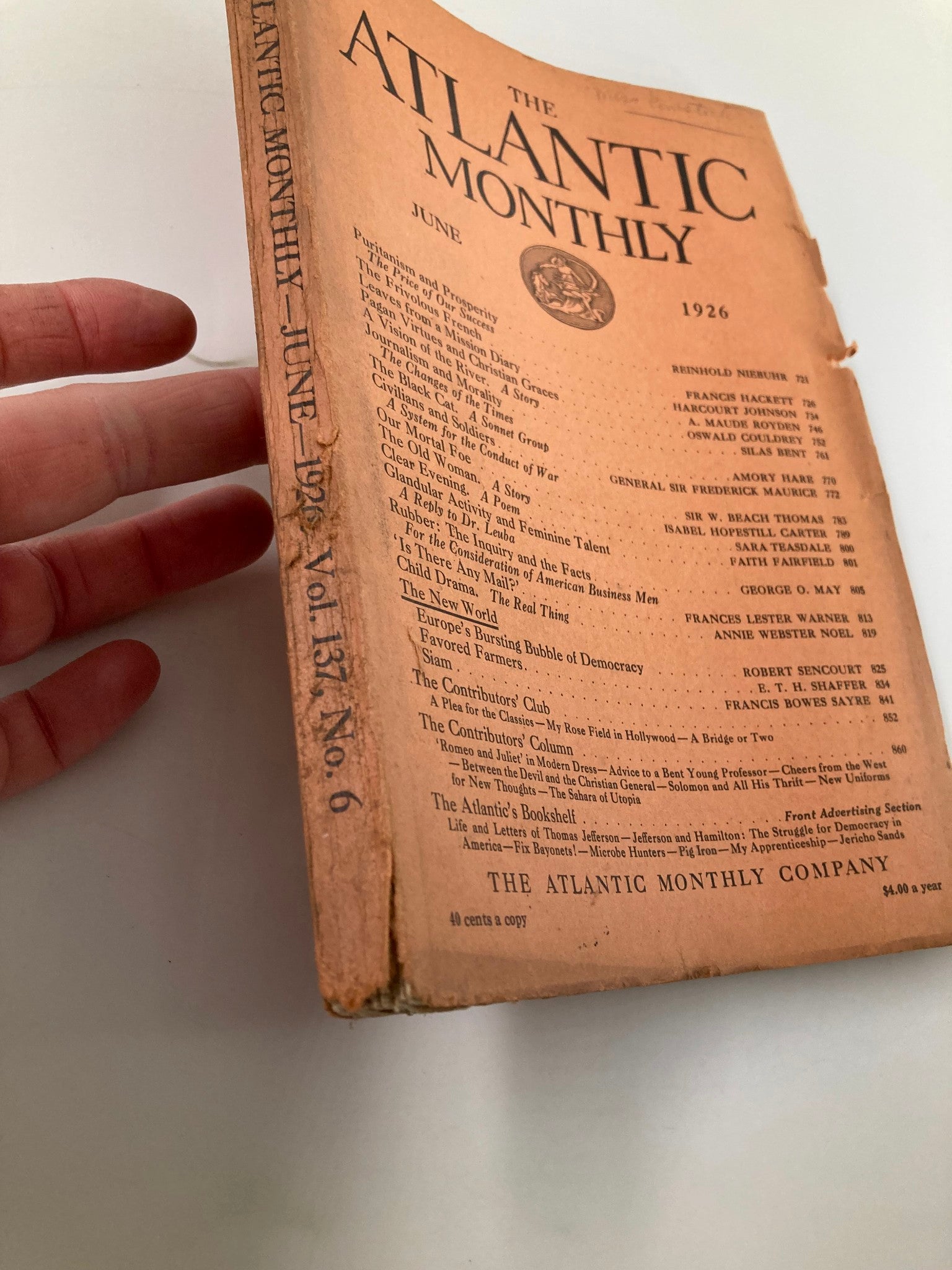 VTG The Atlantic Magazine June 1926 The Price of Our Success No Label