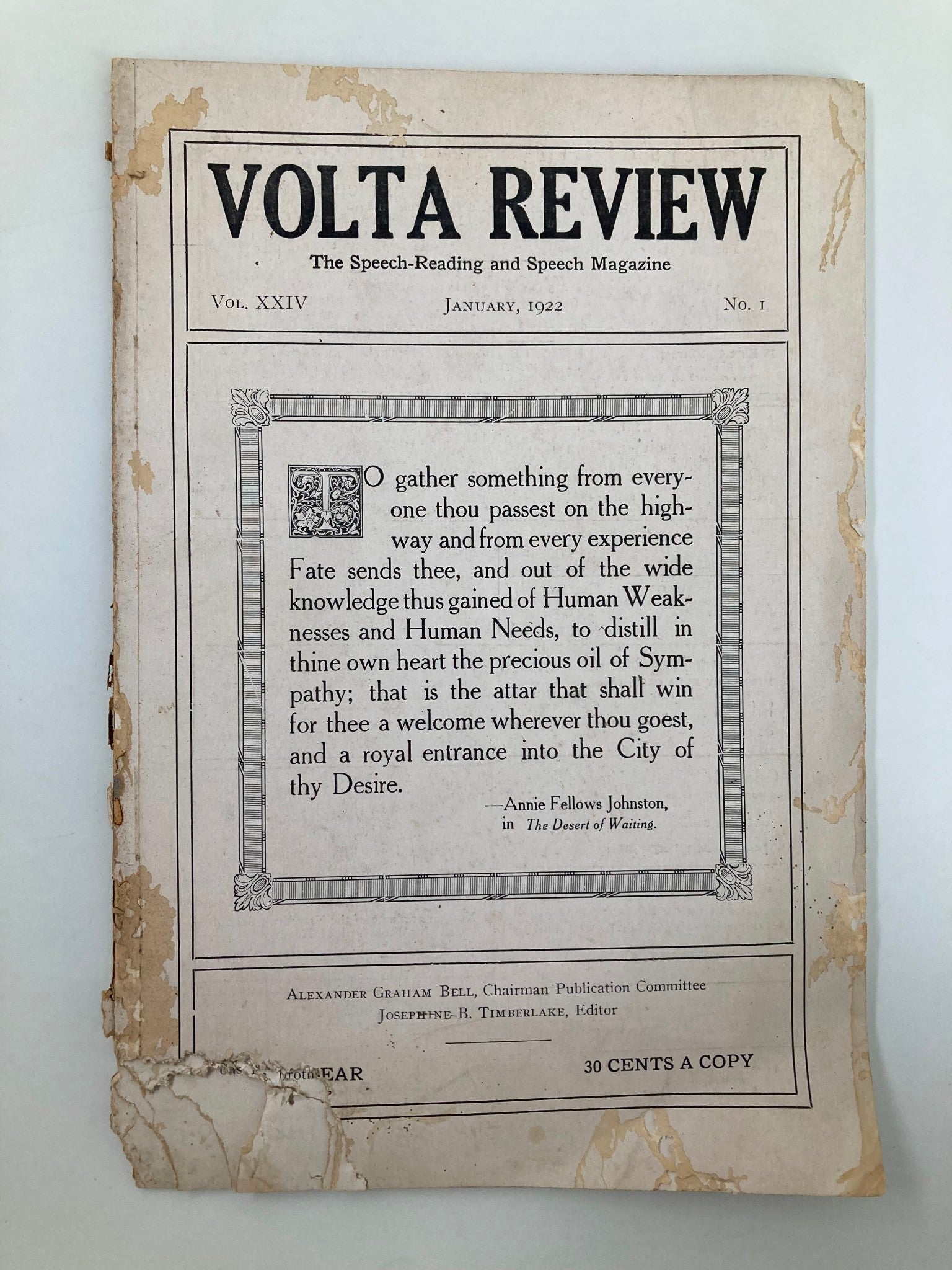 VTG Volta Review Magazine January 1922 The Desert of Waiting No Label