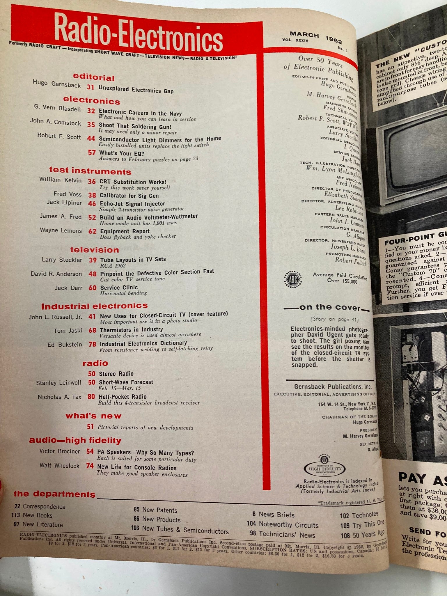 VTG Radio-Electronics Magazine March 1962 Closed-Circuit TV in the Photo Studio