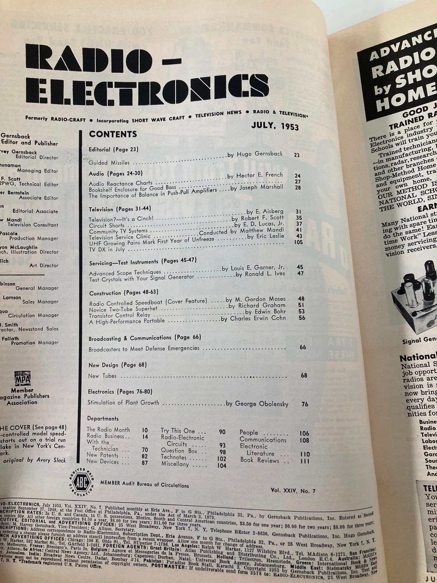 VTG Radio-Electronics Magazine July 1953 Radio-Controlled Model Speedboat