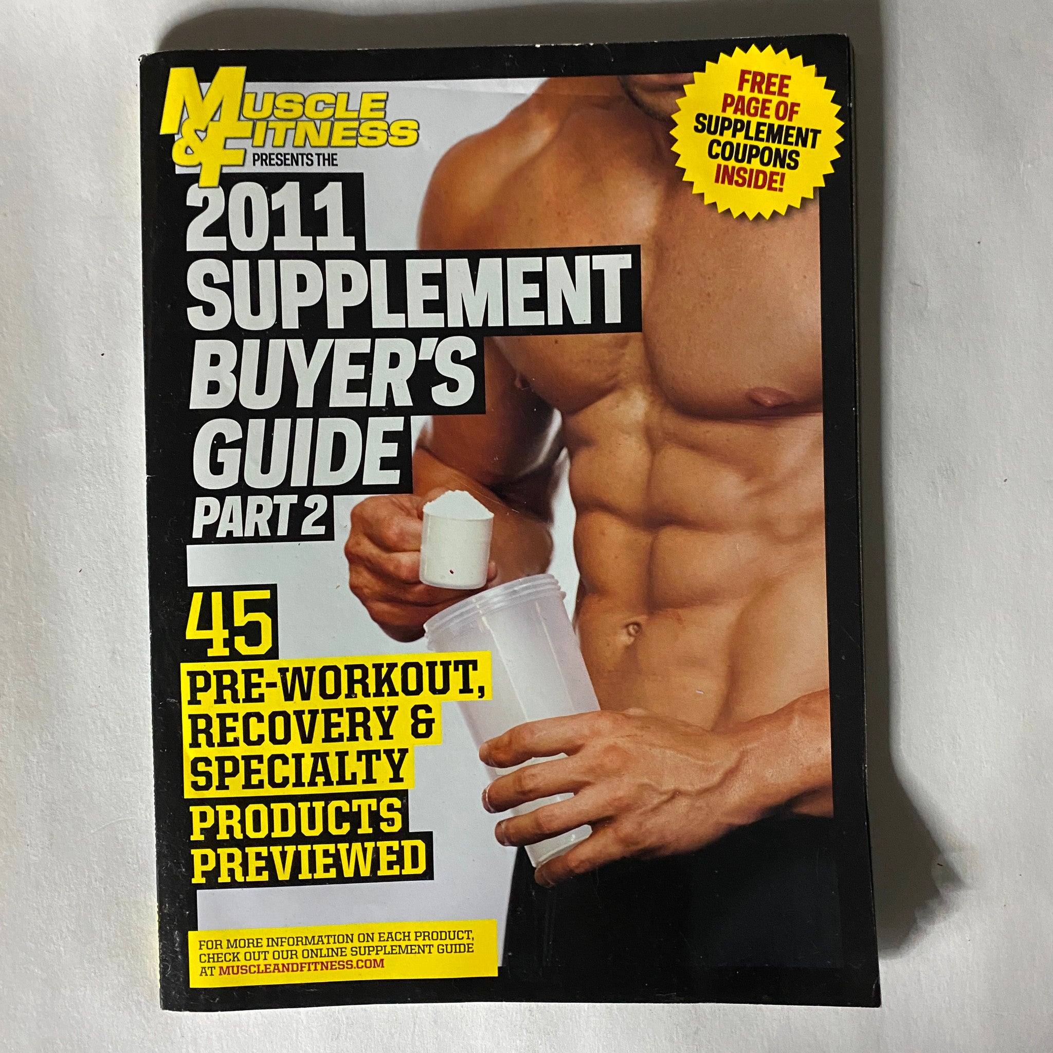 Cover of Muscle & Fitness Supplement Buyer's Guide 2011 Part 2 showcasing health and fitness products, featuring preparation tips for pre-workout and recovery.