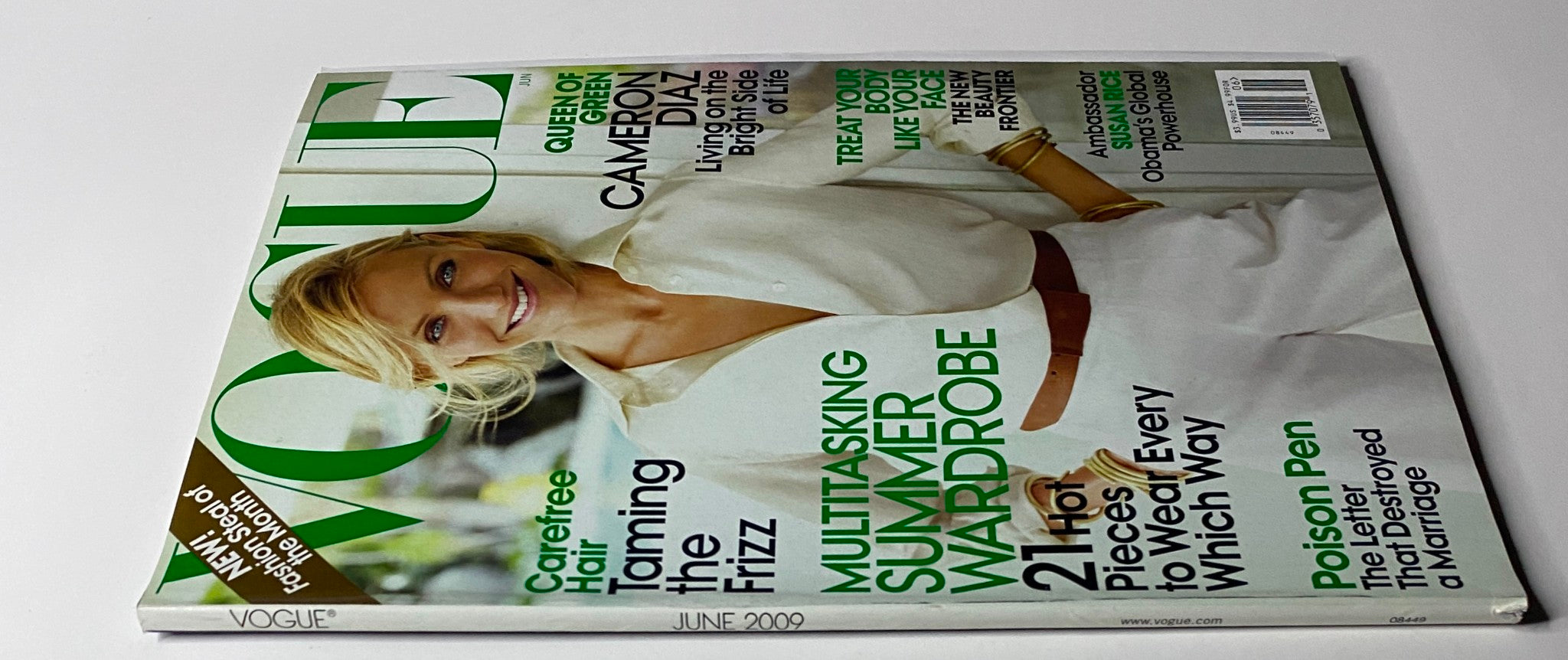Back cover of Vogue Magazine June 2009, highlighting Cameron Diaz and emphasizing summer fashion and beauty tips in a stylish layout.