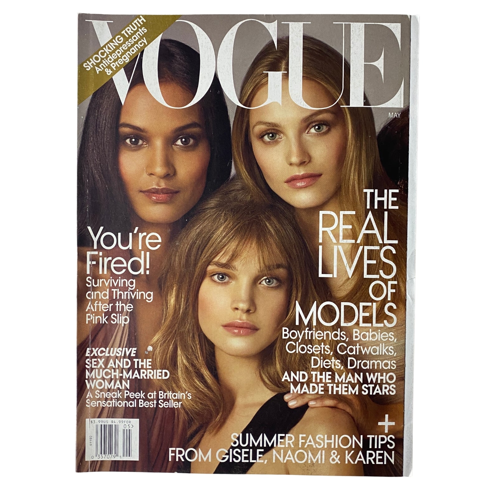 Vogue Magazine May 2009 cover featuring models Liya Kebede, Isabeli Fontana, and Jourdan Dunn. The cover includes the tagline 'The Real Lives of Models' with themes of fashion, beauty, and cultural lifestyle.