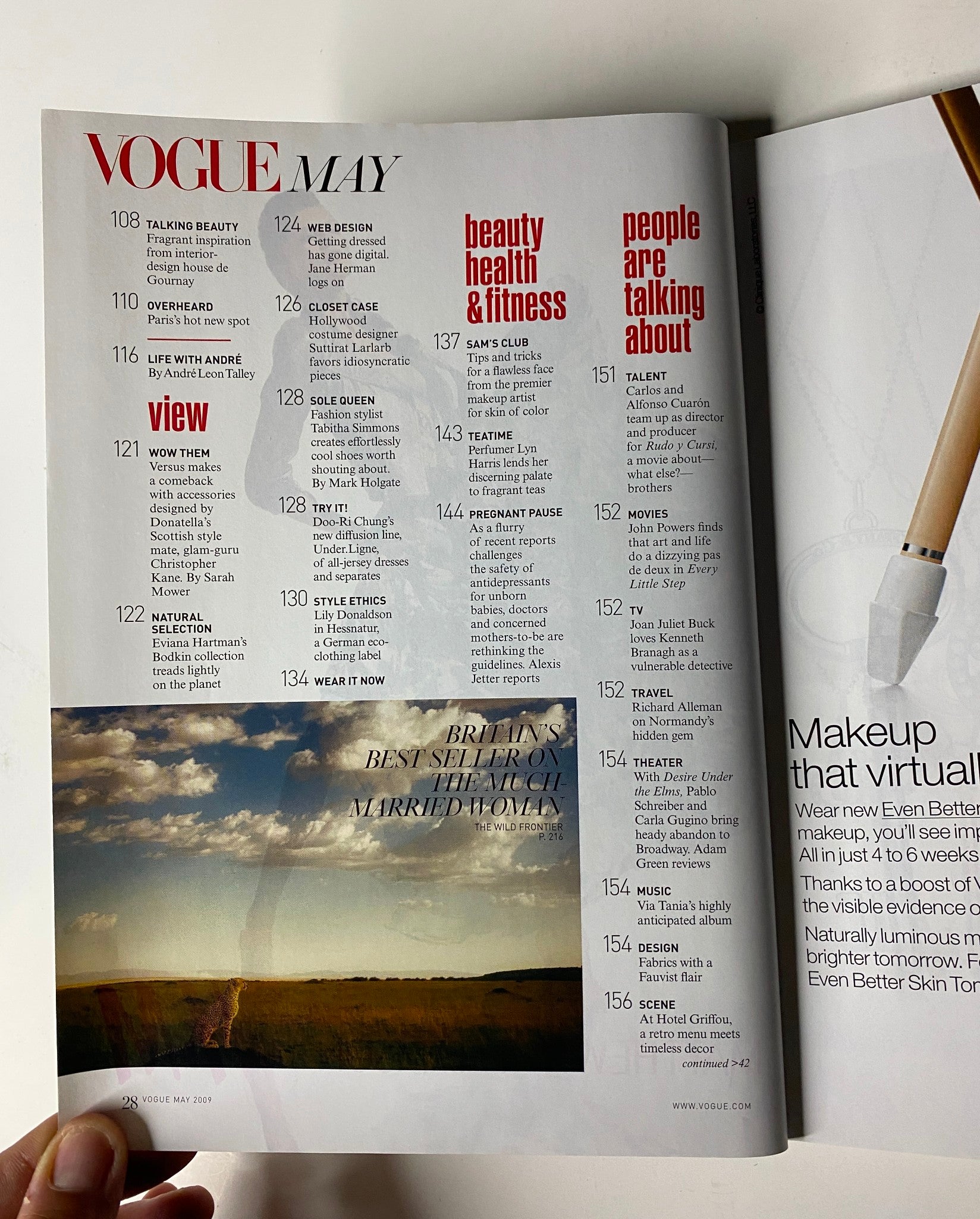 Vogue Magazine May 2009 page highlighting a preview of upcoming articles such as Web Design and Closet Case, emphasizing the focus on fashion and lifestyle trends.