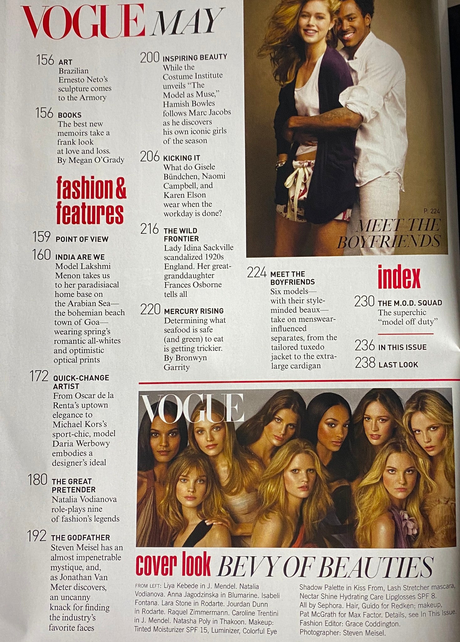 Vogue Magazine May 2009 article spread showcasing fashion and beauty features, including a multi-model cover look titled 'Bely of Beauties' featuring top models.