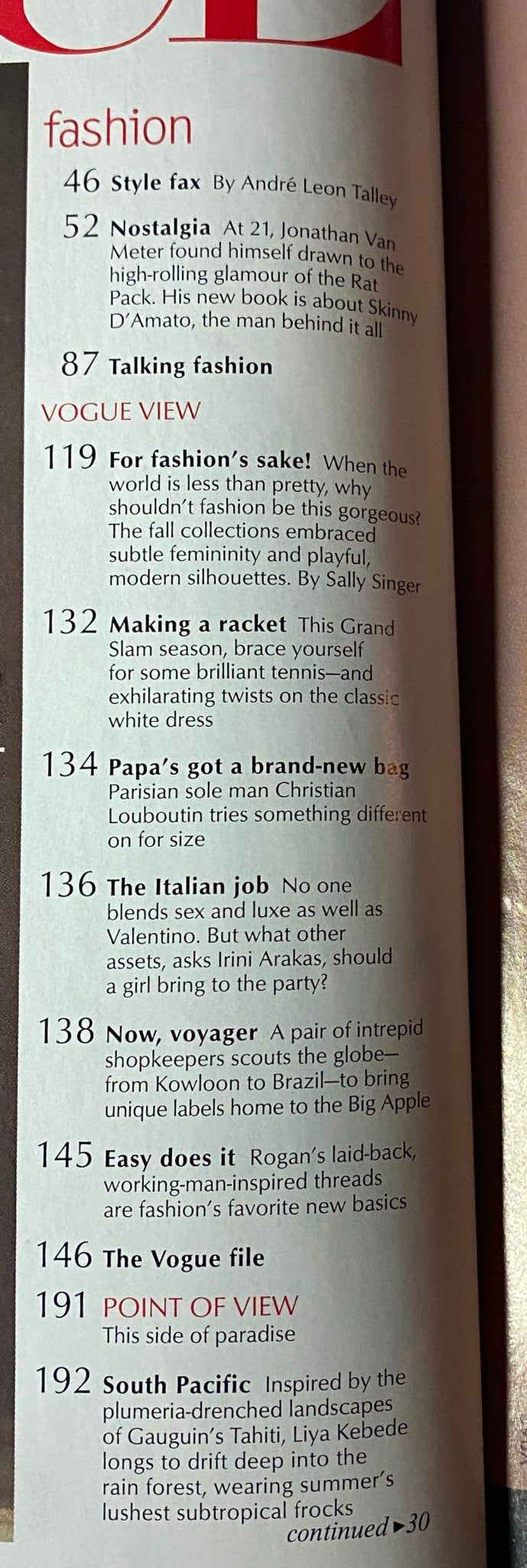 Table of Contents from Vogue Magazine June 2003, listing notable articles including fashion style and trends, with Reese Witherspoon featured on the cover.