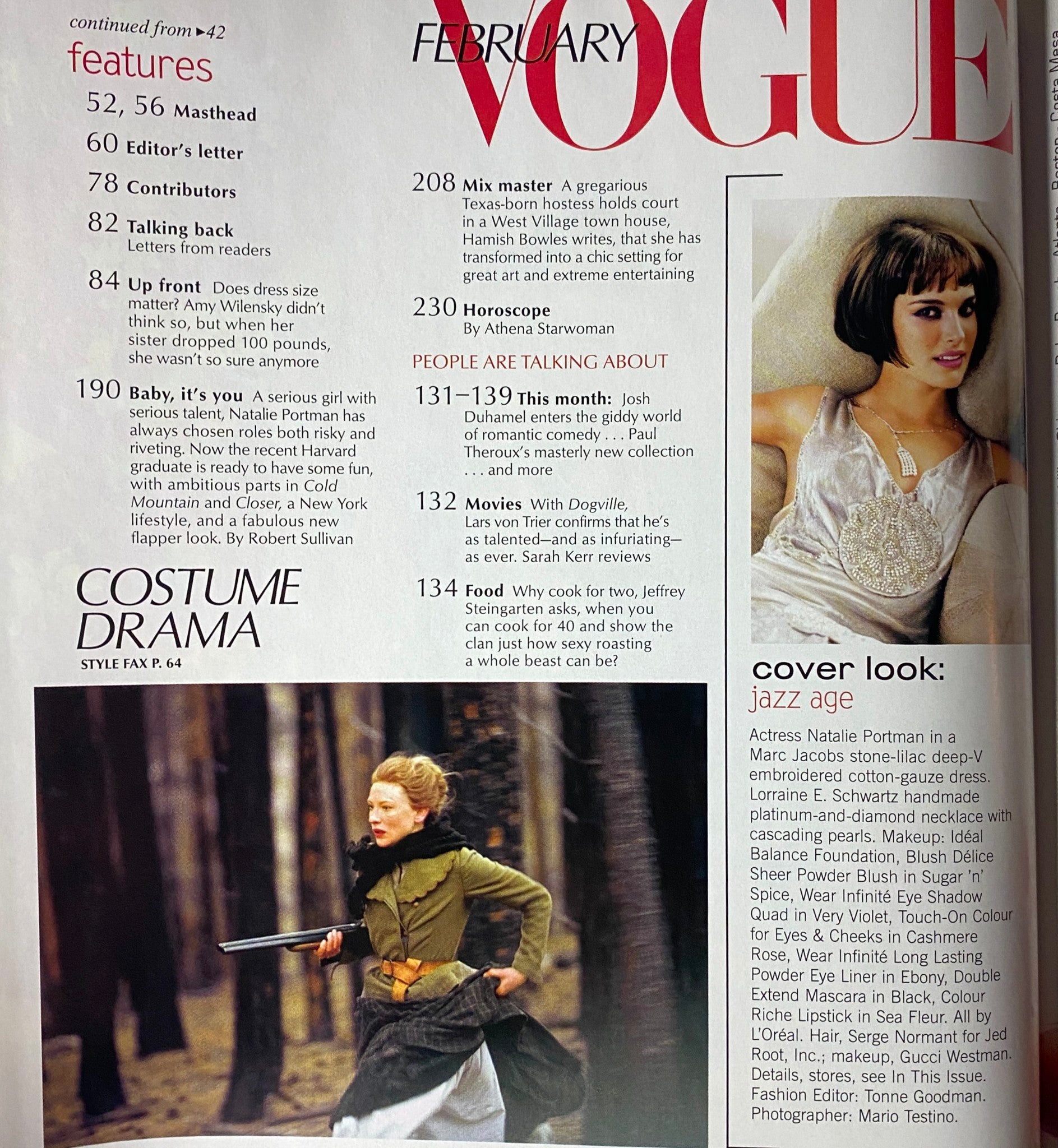 Feature spread from Vogue Magazine February 2004 with Natalie Portman acknowledging her roles and iconic looks, emphasizing fashion and storytelling.