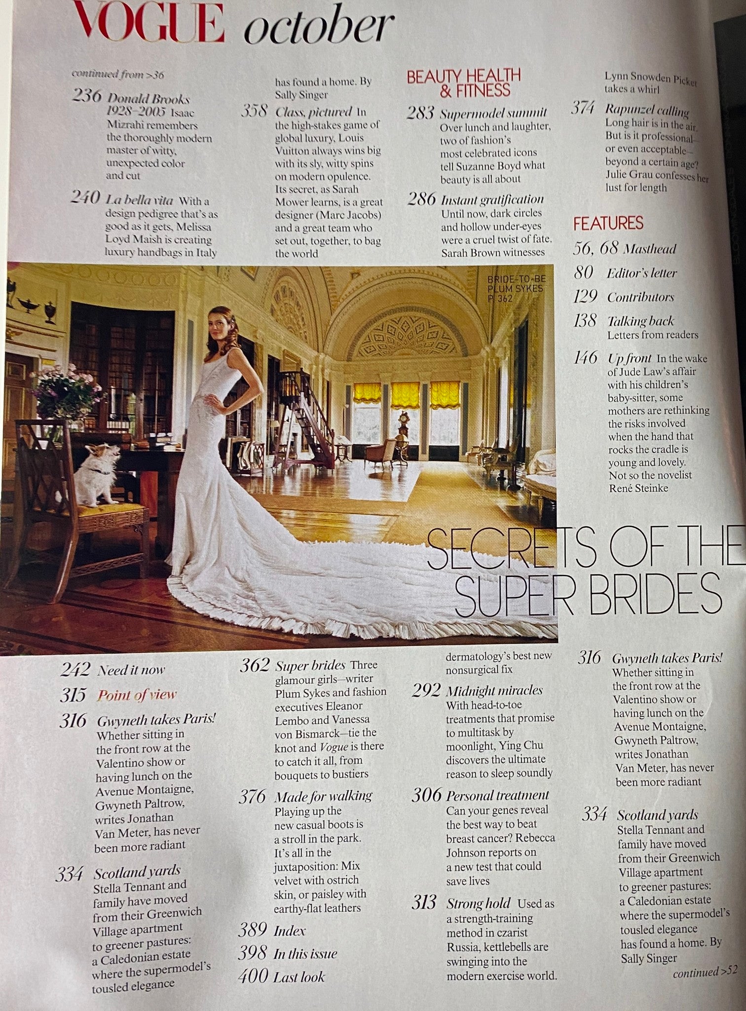 Vogue Magazine October 2005 'Secrets of the Super Brides' article alongside a stunning wedding dress photo, featuring Gwyneth Paltrow.