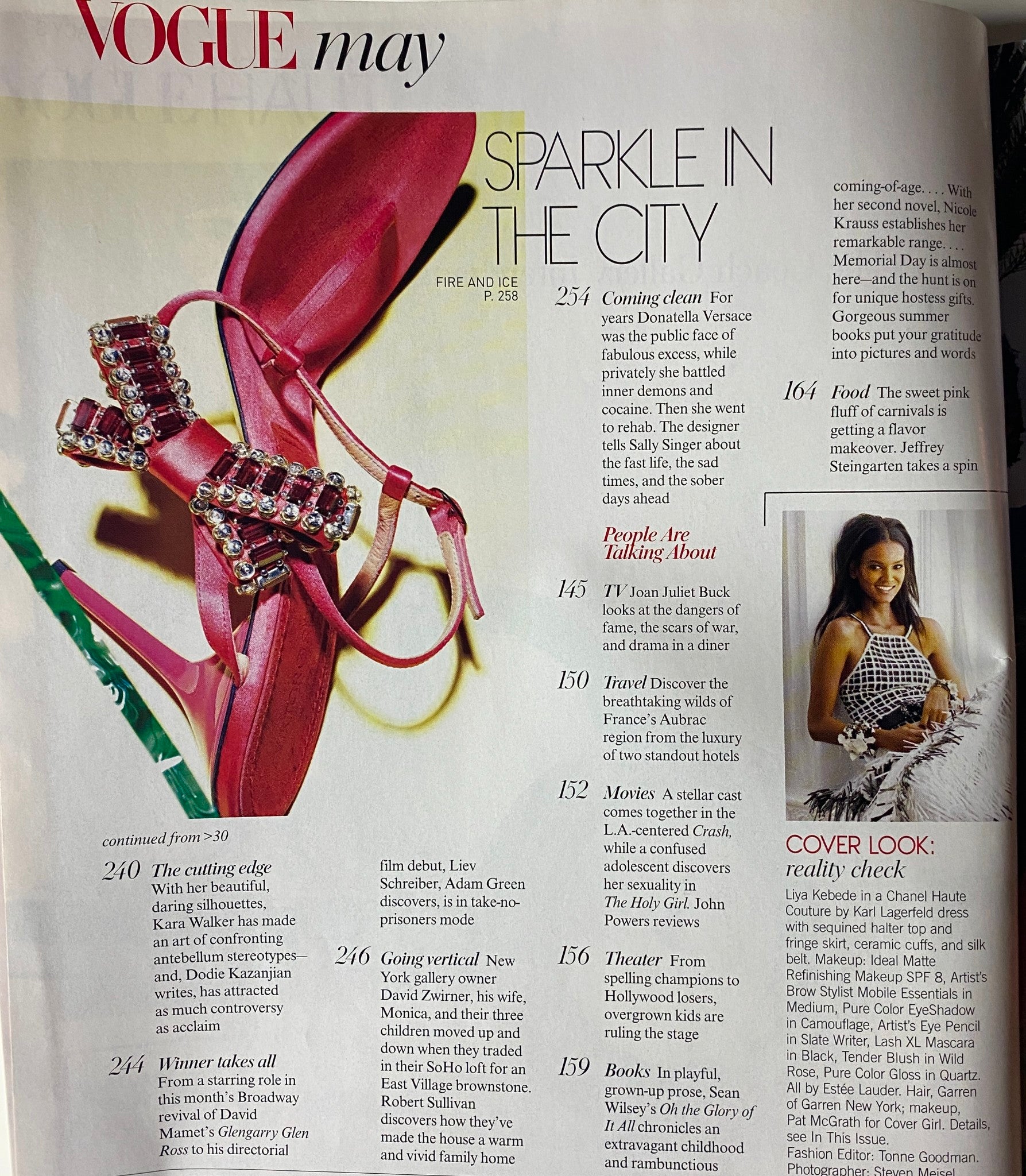 Interior page of Vogue Magazine May 2005 displaying a feature on glamorous footwear with an emphasis on elegance, titled 'Sparkle in the City', alongside coverage of current fashion trends.