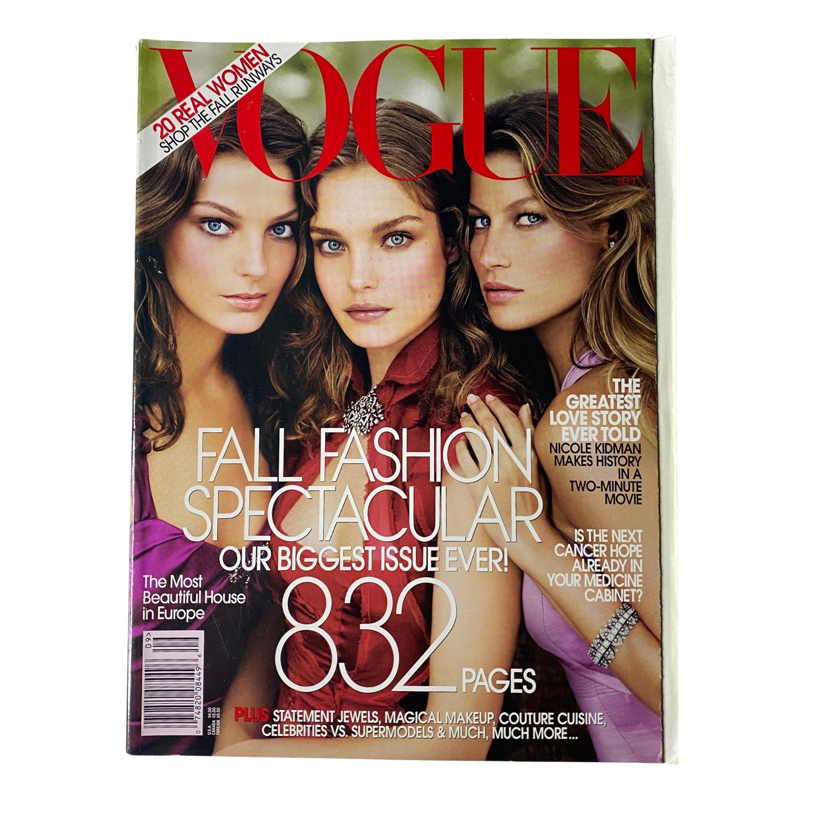 Vogue Magazine September 2004 featuring Daria Werbowy and Natalia Vodianova on the cover, highlighting fall fashion trends in a landmark issue with 832 pages of content.