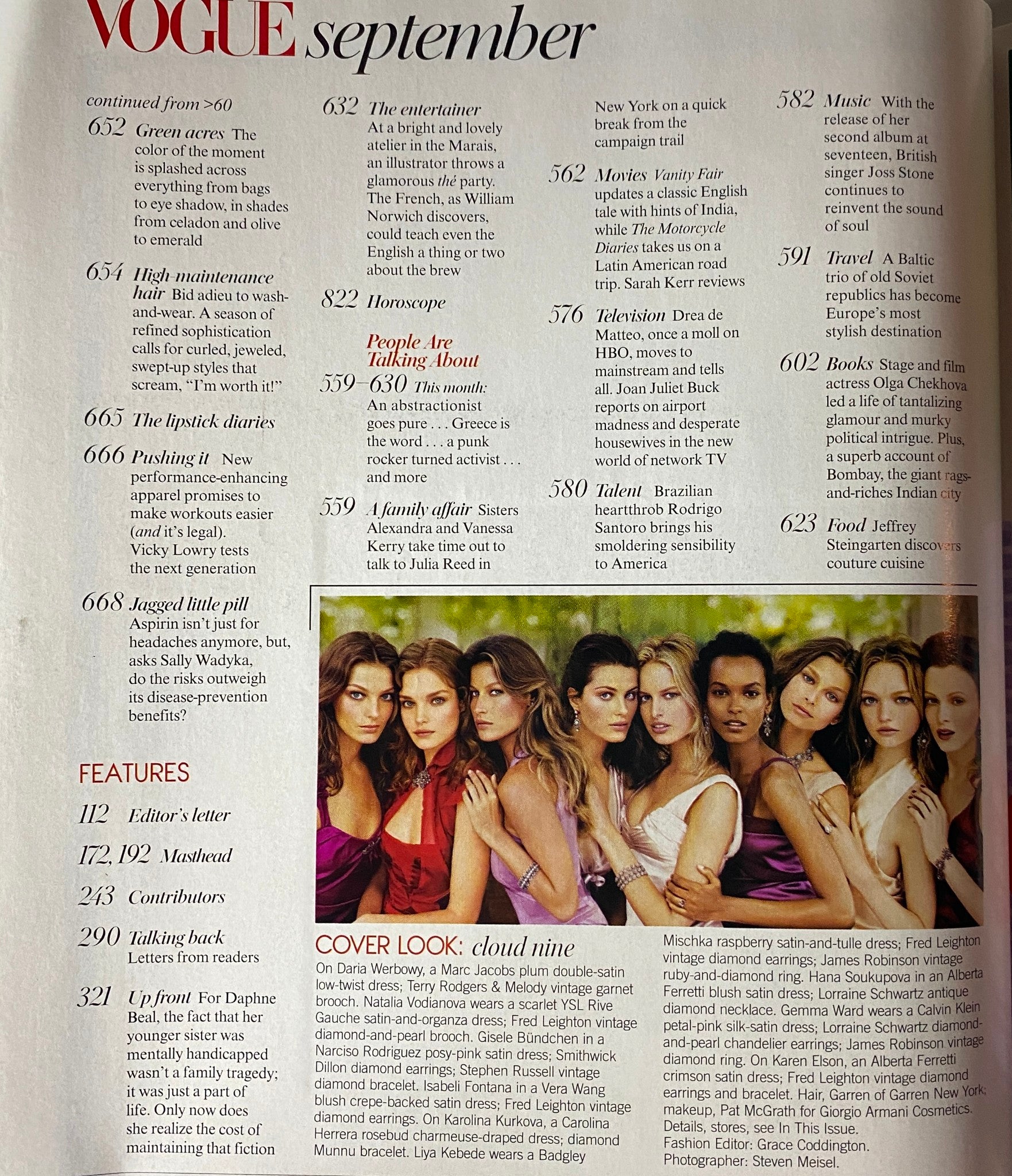 Vogue Magazine September 2004 displaying a feature on supermodels including Daria Werbowy and Natalia Vodianova in a stylish cover look article, showcasing glamourous photography and fall fashion.