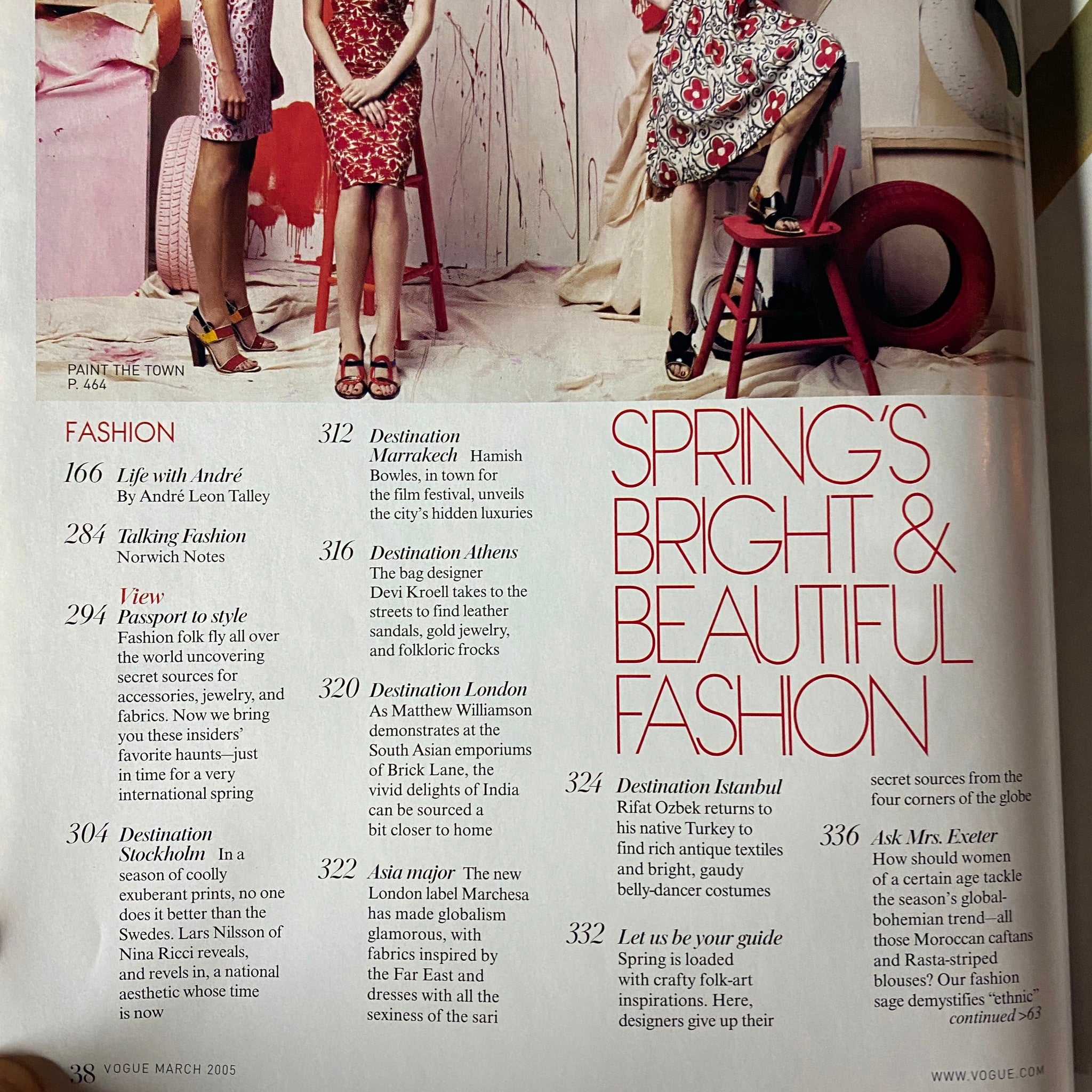 Vogue Magazine March 2005 featuring Spring's Bright & Beautiful Fashion, including styles highlighted by André Leon Talley and Norwich Notes.