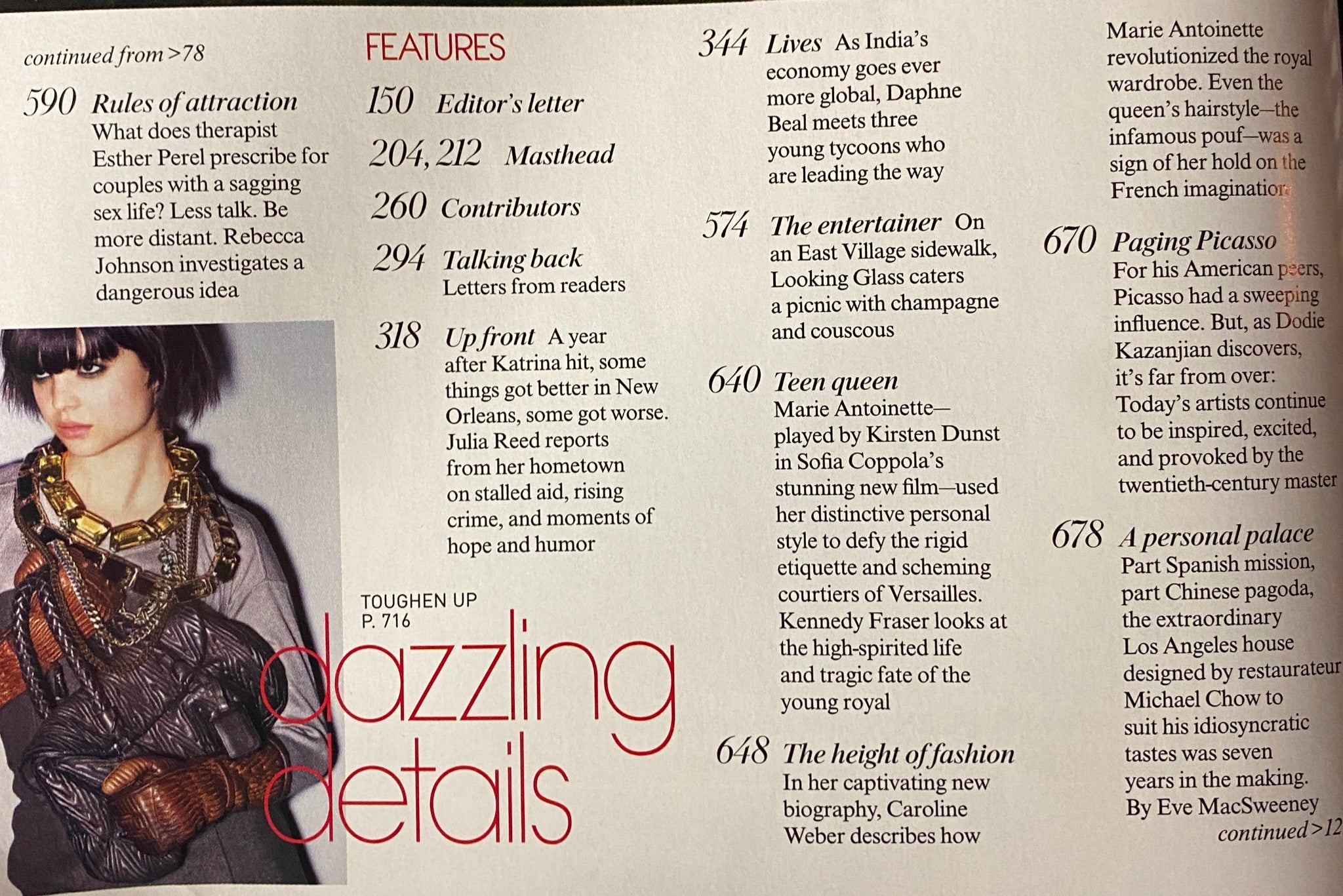 Page from Vogue Magazine September 2006 discussing features like 'Teen Queen', highlighting Kirsten Dunst's portrayal and fashion commentary.