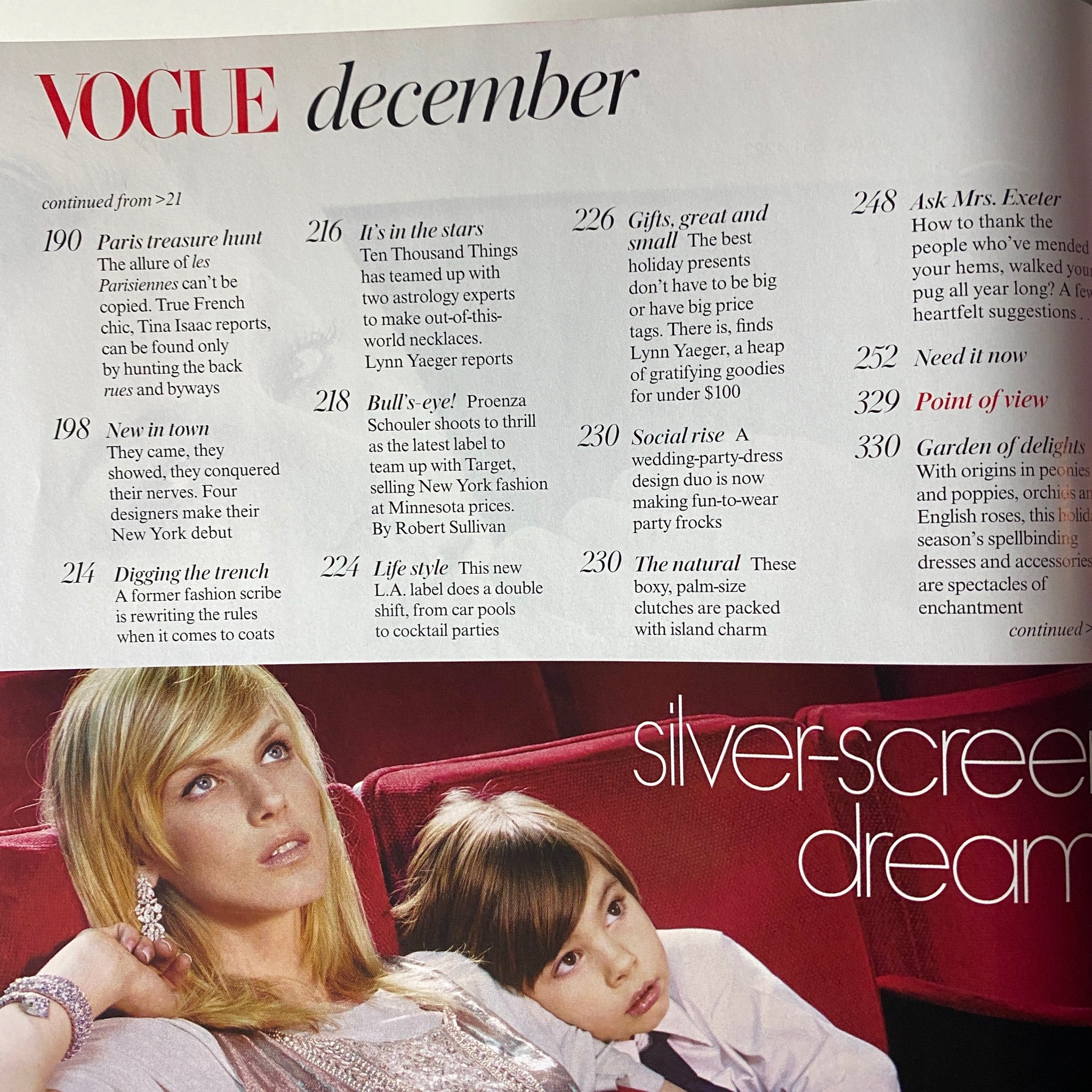 Interior page of Vogue Magazine December 2006 featuring articles on lifestyle, fashion, and cultural insights with featured models and styled visuals.