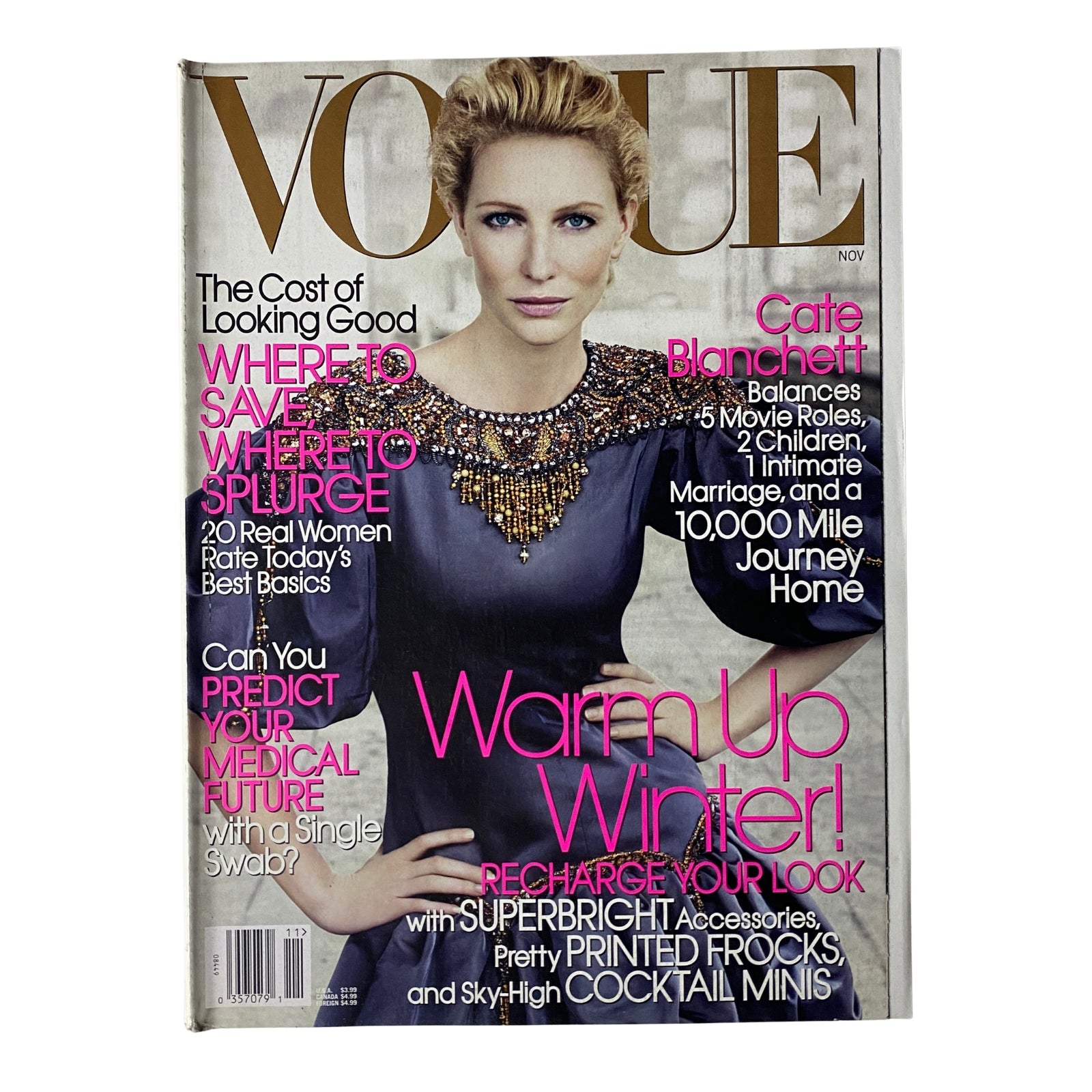 Vogue Magazine November 2006 cover featuring Cate Blanchett, showcasing high-fashion editorial content and trend highlights like winter styles and accessories.