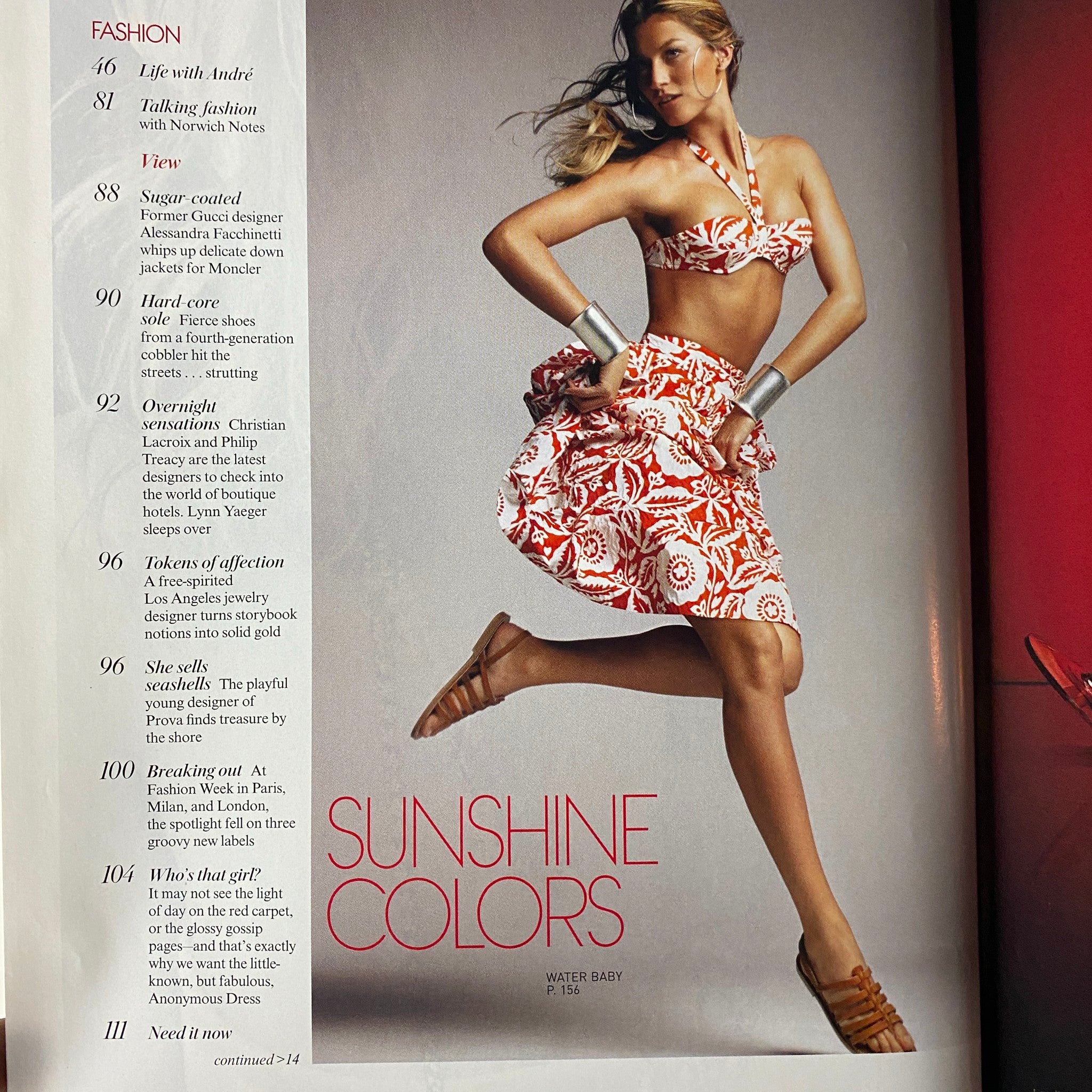 Fashion spread from Vogue Magazine June 2006 titled 'Sunshine Colors,' featuring vibrant summer outfits.