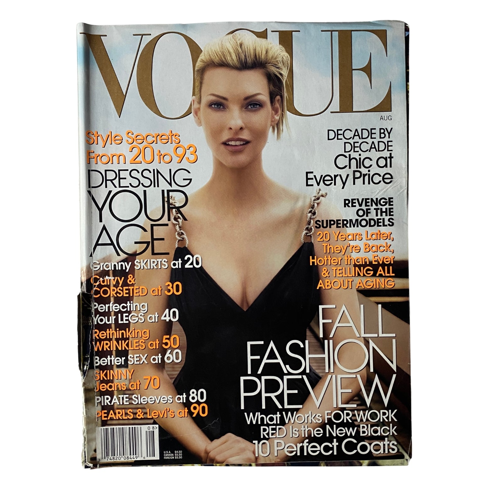 Vogue Magazine August 2006 featuring Linda Evangelista on the cover, focusing on style from ages 20 to 93.