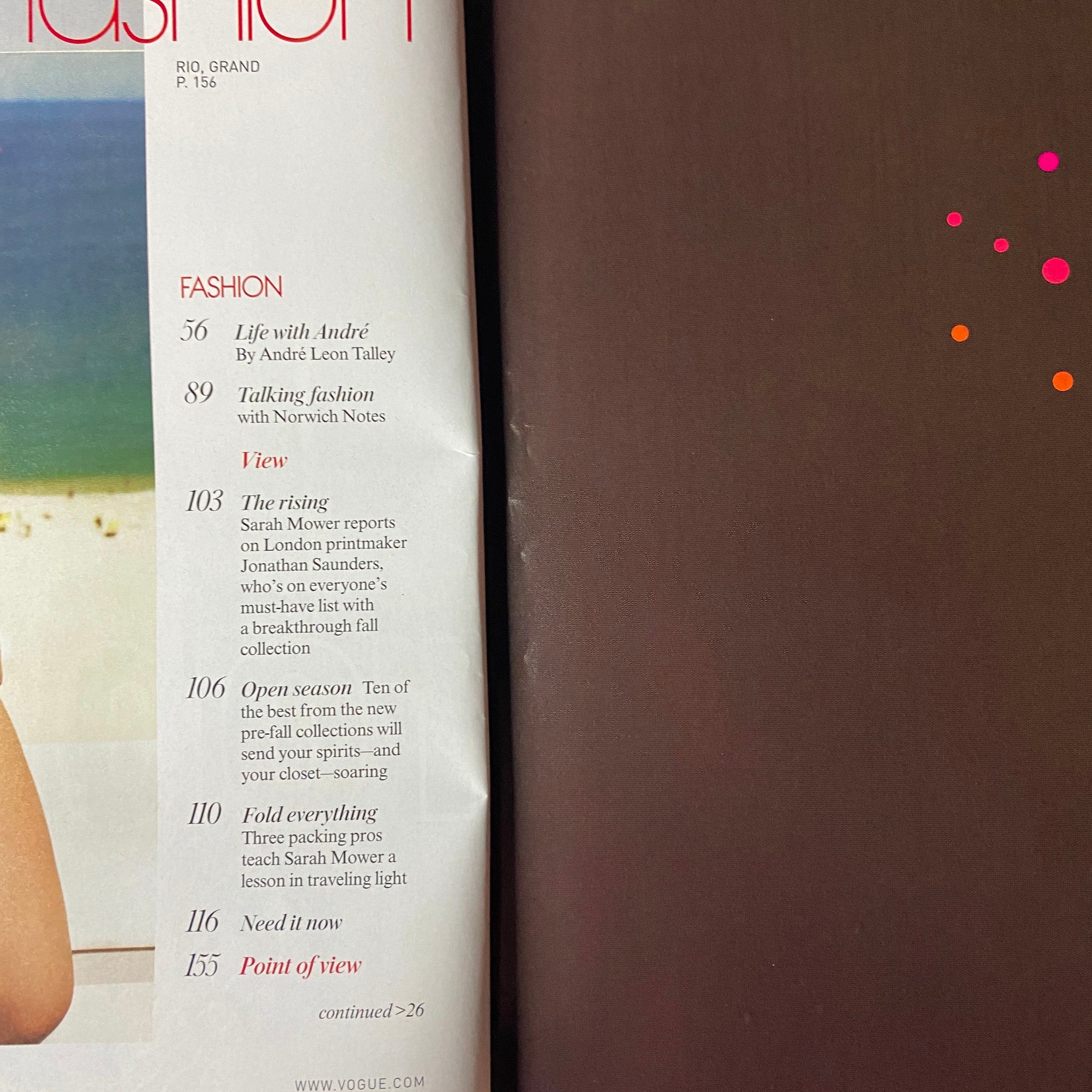 Inside page of Vogue Magazine June 2007, including fashion contents and articles featuring styles such as Life with Andre Leon Talley.