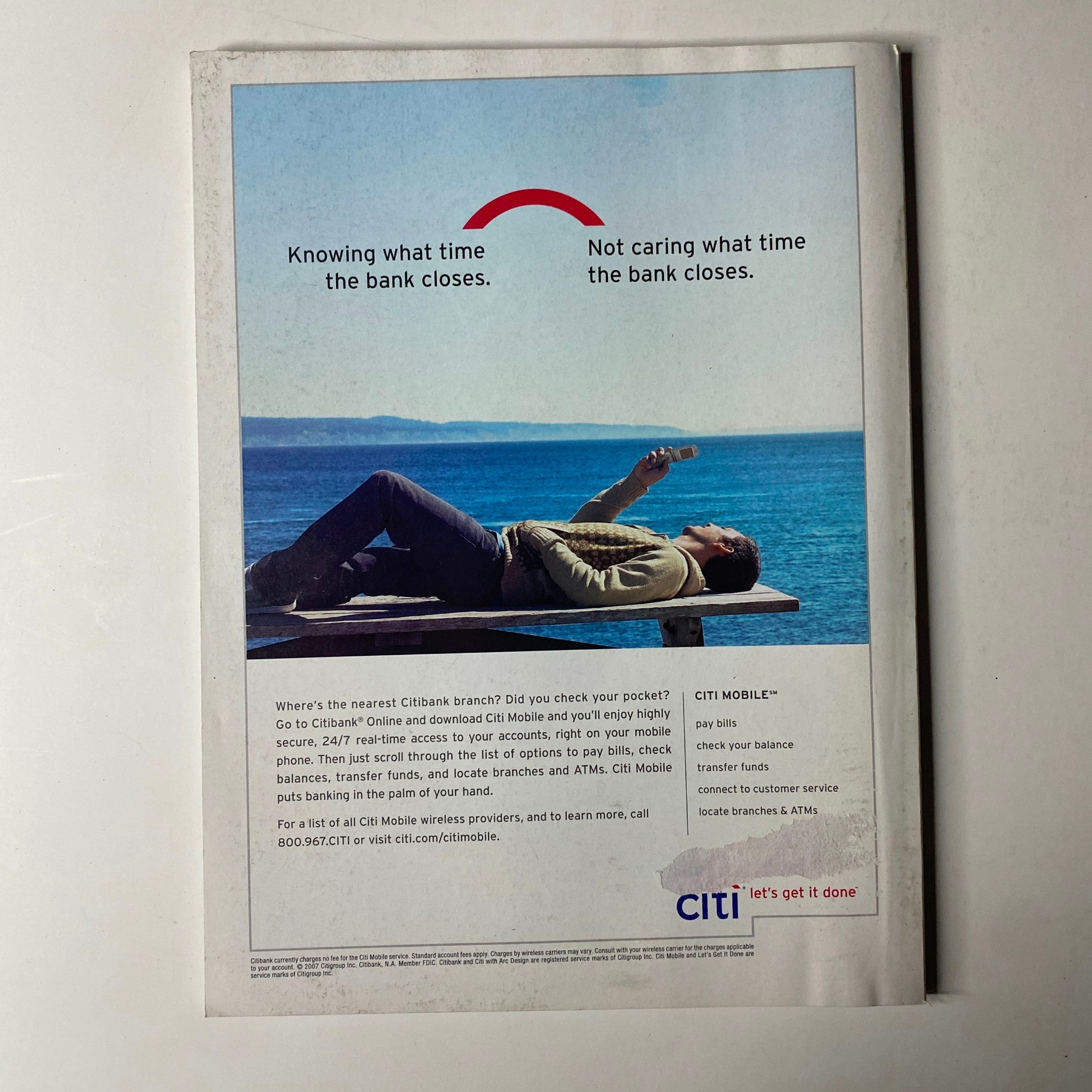 Advertisement on the back cover of Vogue Magazine July 2007 for Citi Mobile, promoting mobile banking services.