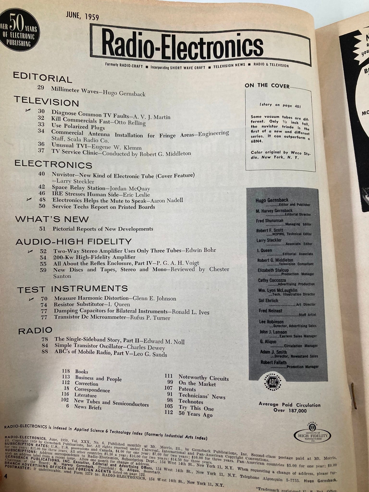 VTG Radio-Electronics Magazine June 1959 The New Tube is Dime Size