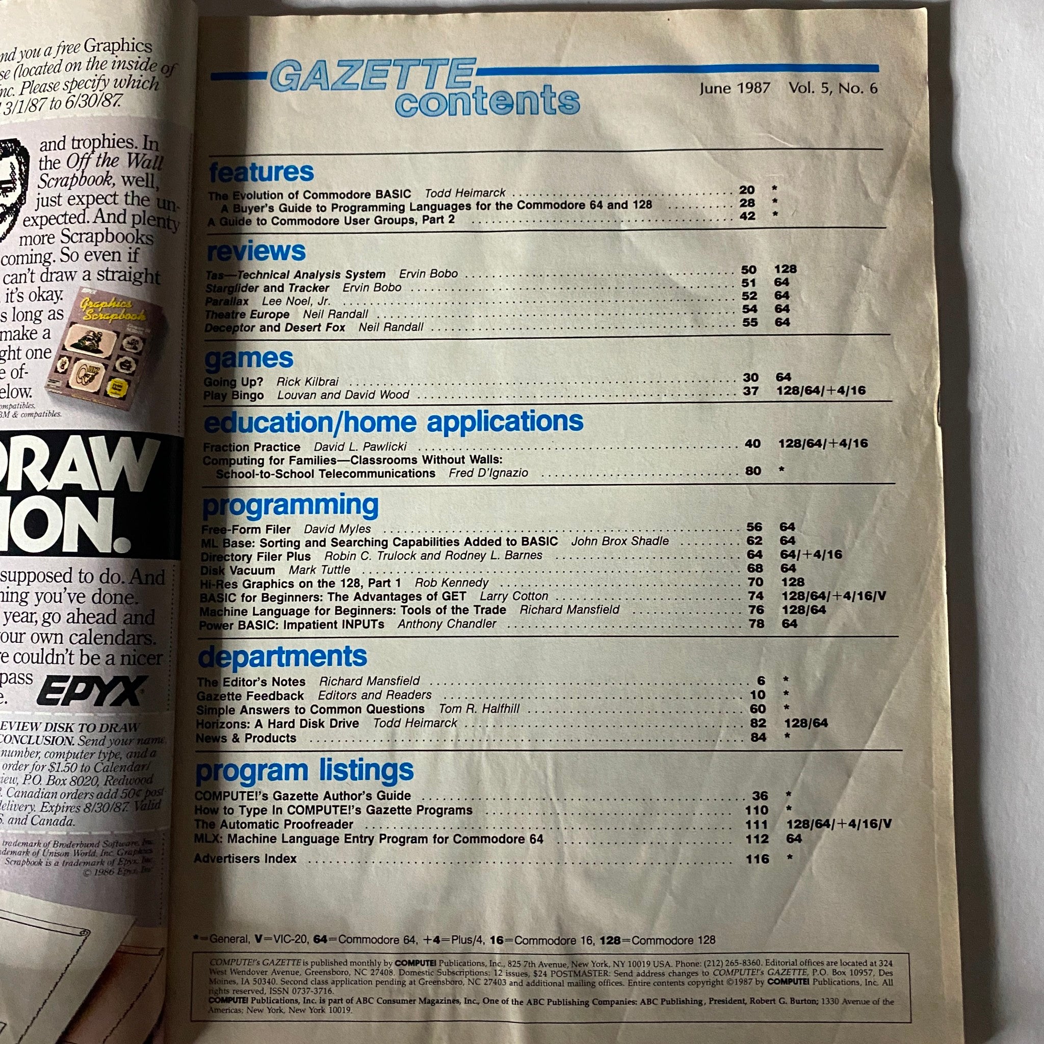 Compute's Gazette Magazine June 1987 For Commodore Personal Computer Users