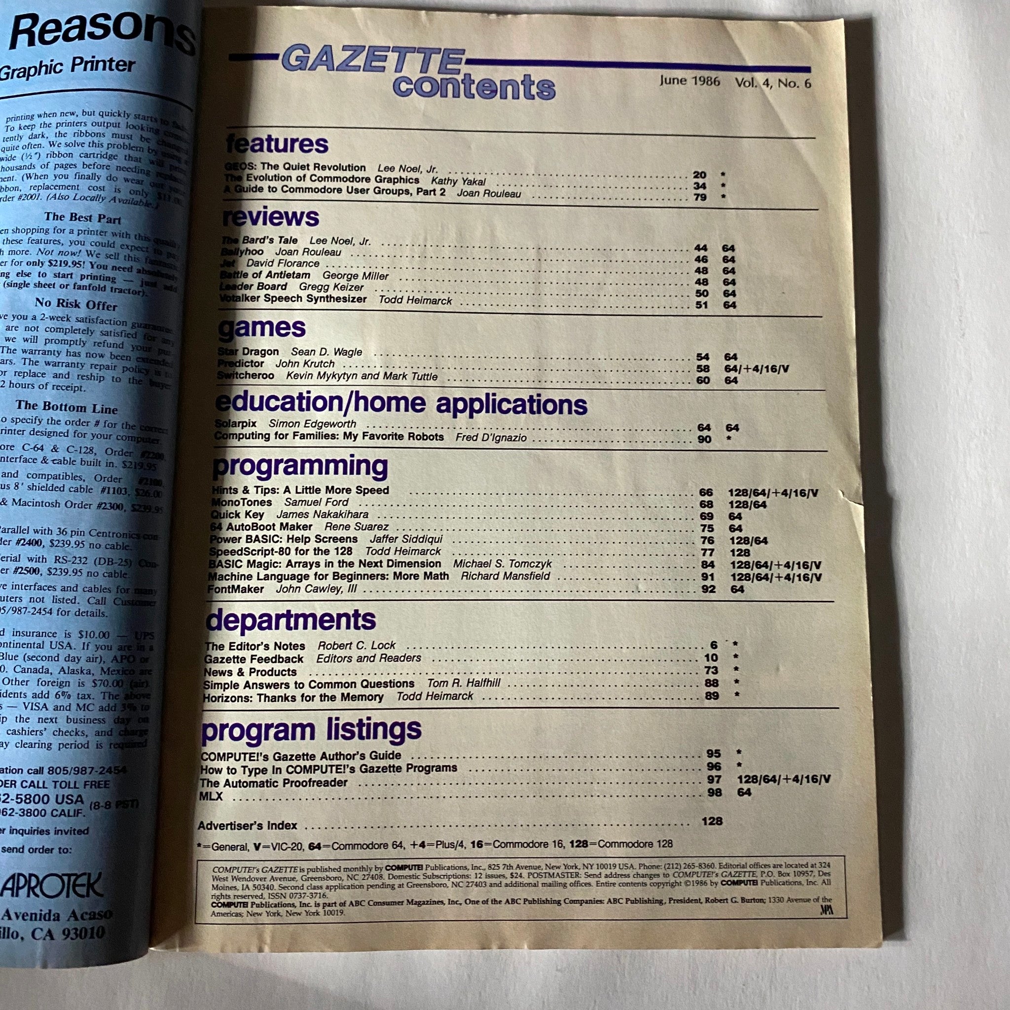 Compute's Gazette Magazine June 1986 Speed Script - 80 & Switcheroo