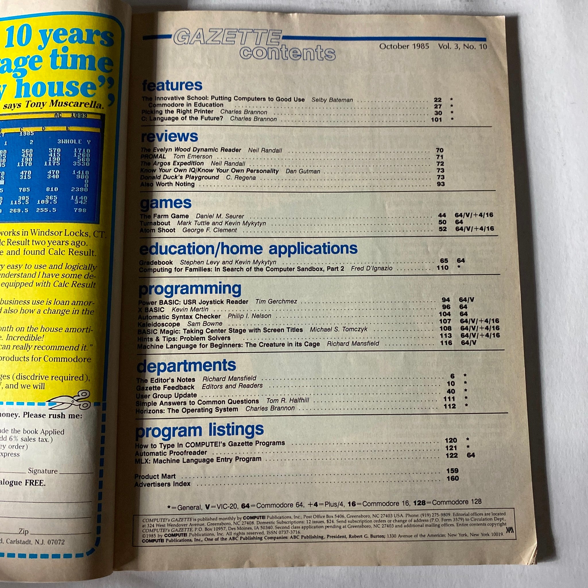 Compute's Gazette Magazine October 1985 Issue 28 A+ Picking The Right Printer