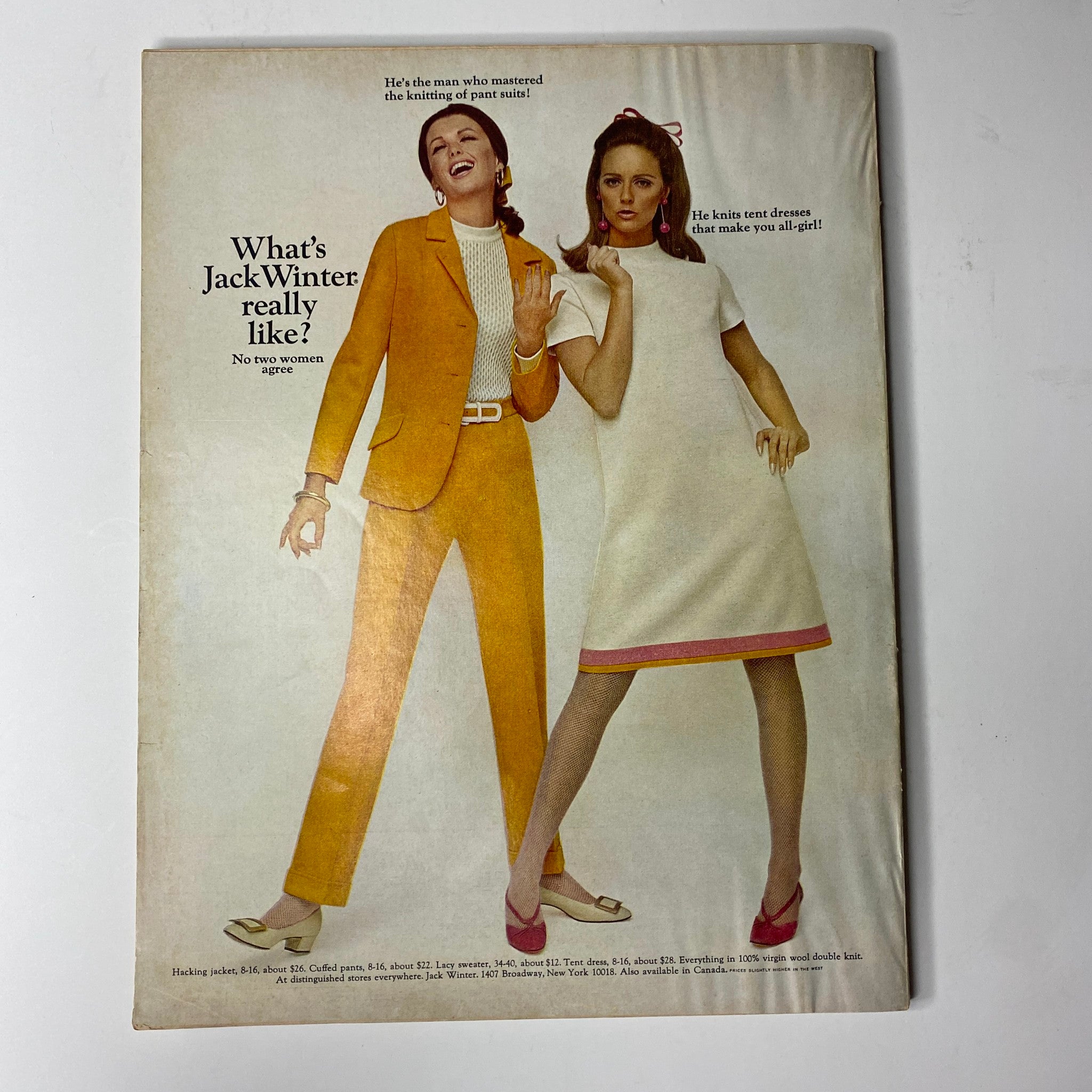 Vogue Magazine October 15, 1966 Jean Shrimpton Cover featuring models in vintage fashion attire, showcasing styles from the 1960s, complete with a color-blocked outfit and a mod dress in vibrant hues.