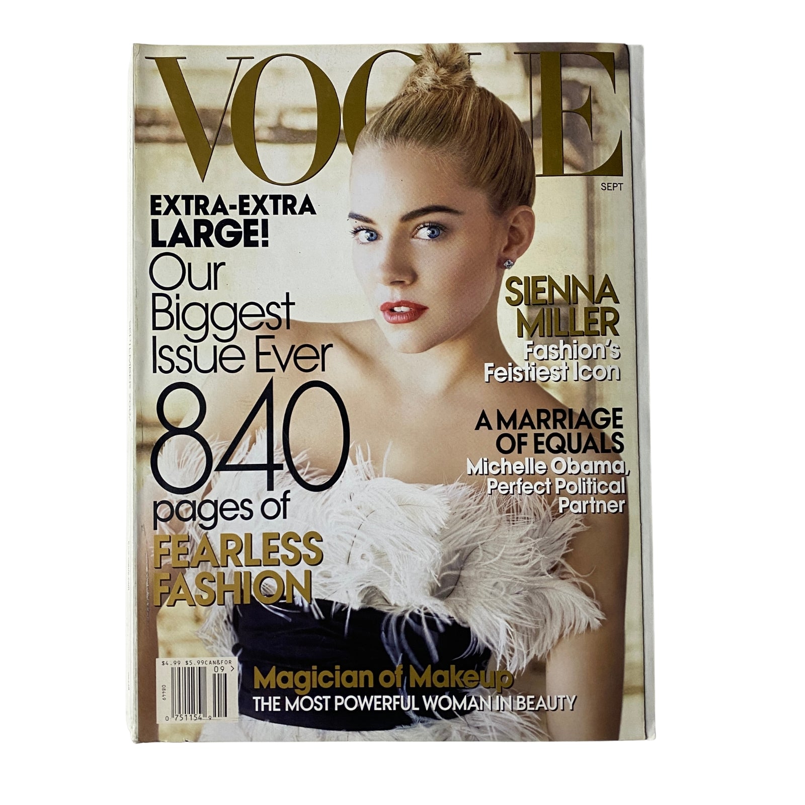 Cover of Vogue Magazine September 2007 featuring Sienna Miller, highlighting the title 'Our Biggest Issue Ever' with over 840 pages of fearless fashion.