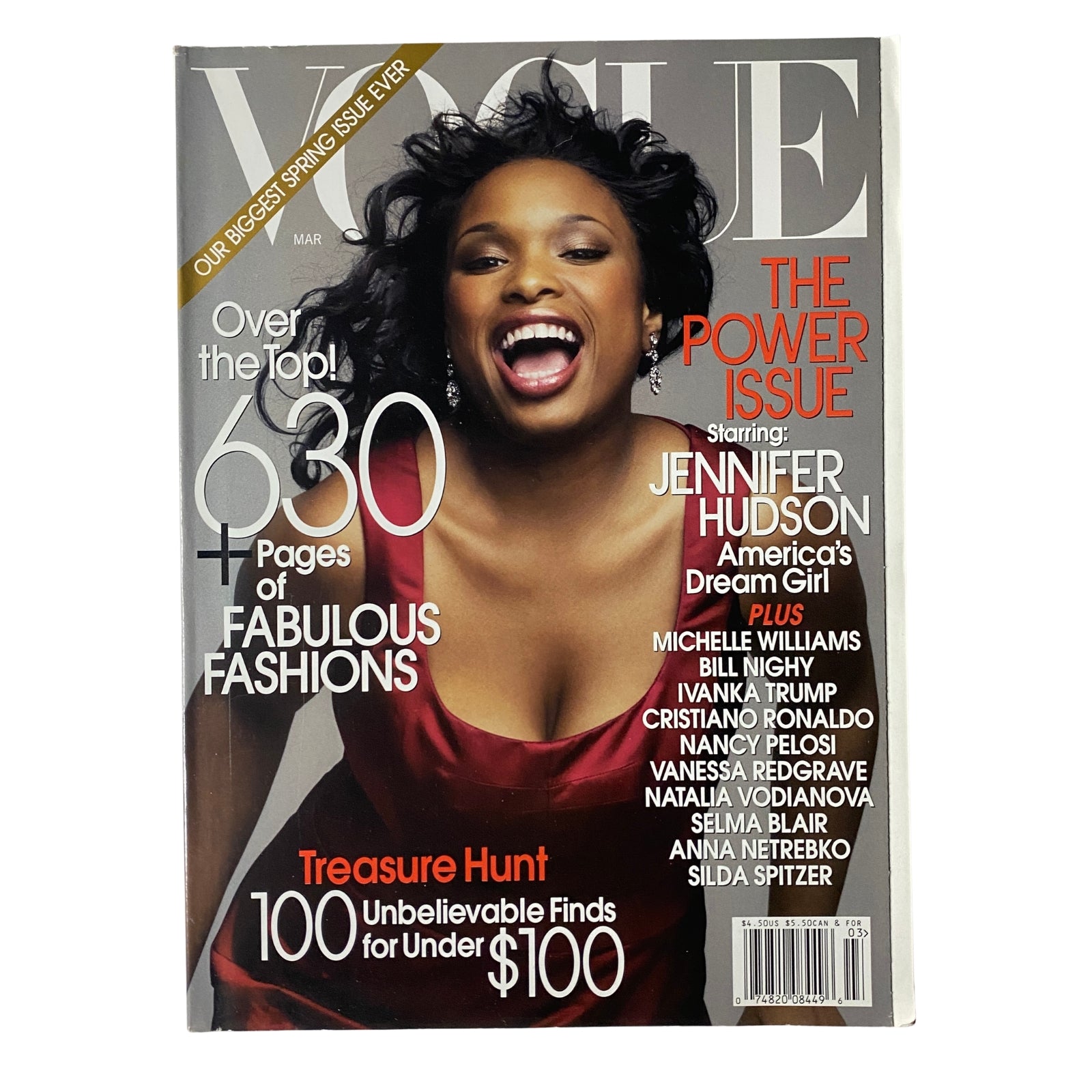 Vogue Magazine March 2007 featuring Jennifer Hudson on the cover, showcasing her as a prominent figure in fashion with the headline 'The Power Issue'.