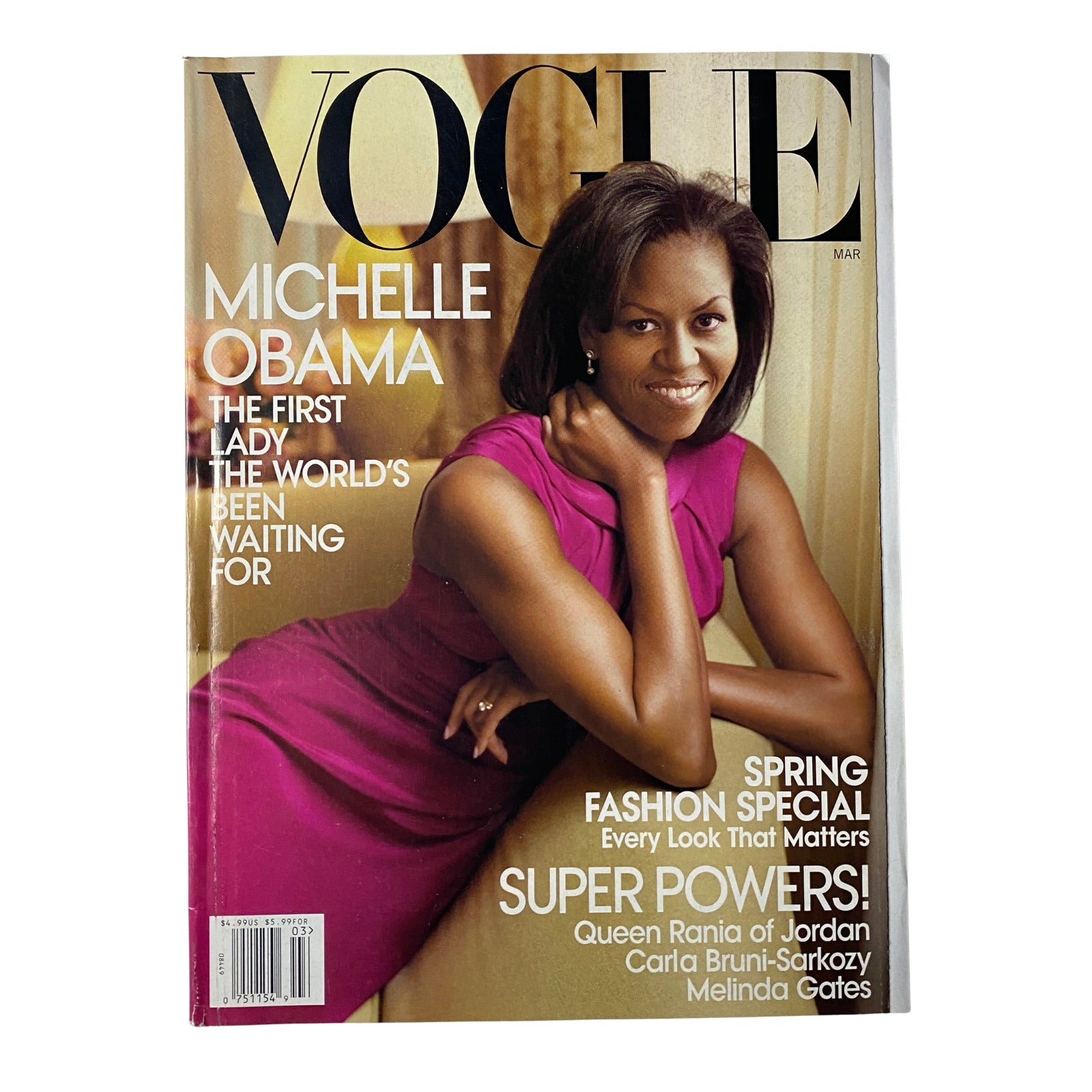 Cover of Vogue Magazine March 2009 featuring Michelle Obama, highlighting her influence as First Lady and her iconic fashion.