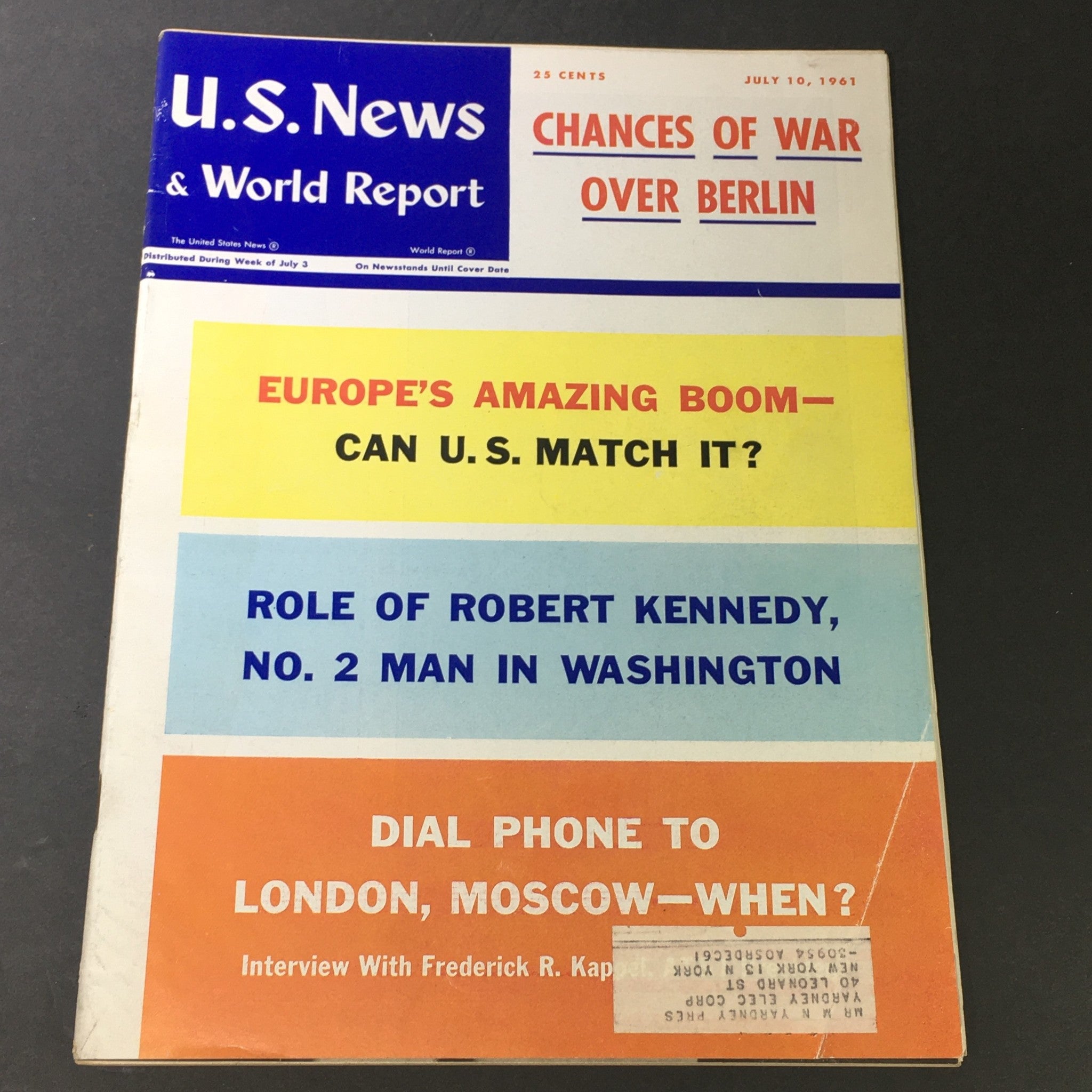 VTG U.S. News & World Report July 10 1961 - Robert Kennedy Role in Washington