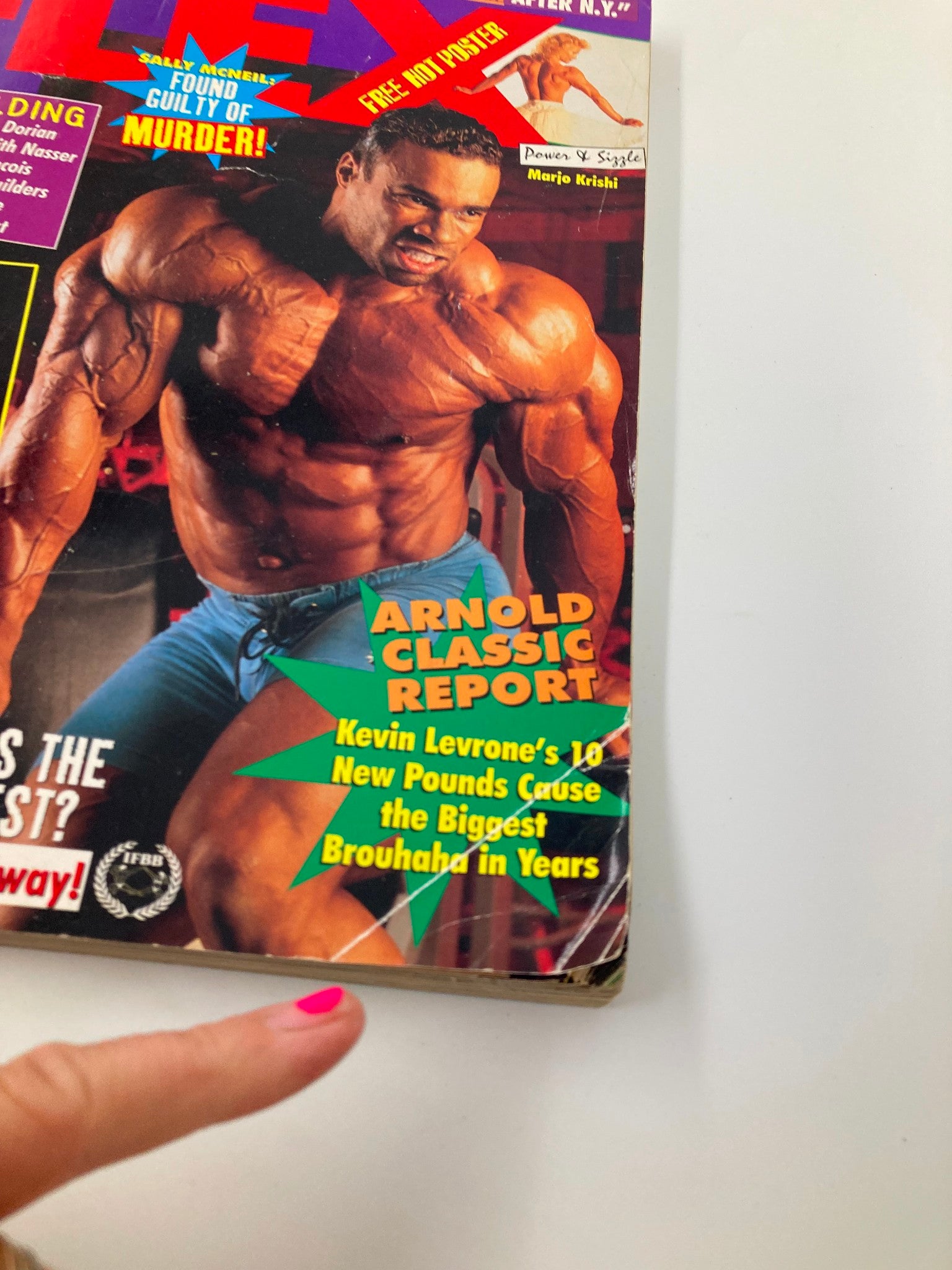 Close-up of the cover of Joe Weider's Flex Magazine June 1996 highlighting Kevin Levrone and an article about Arnold Classic Report.