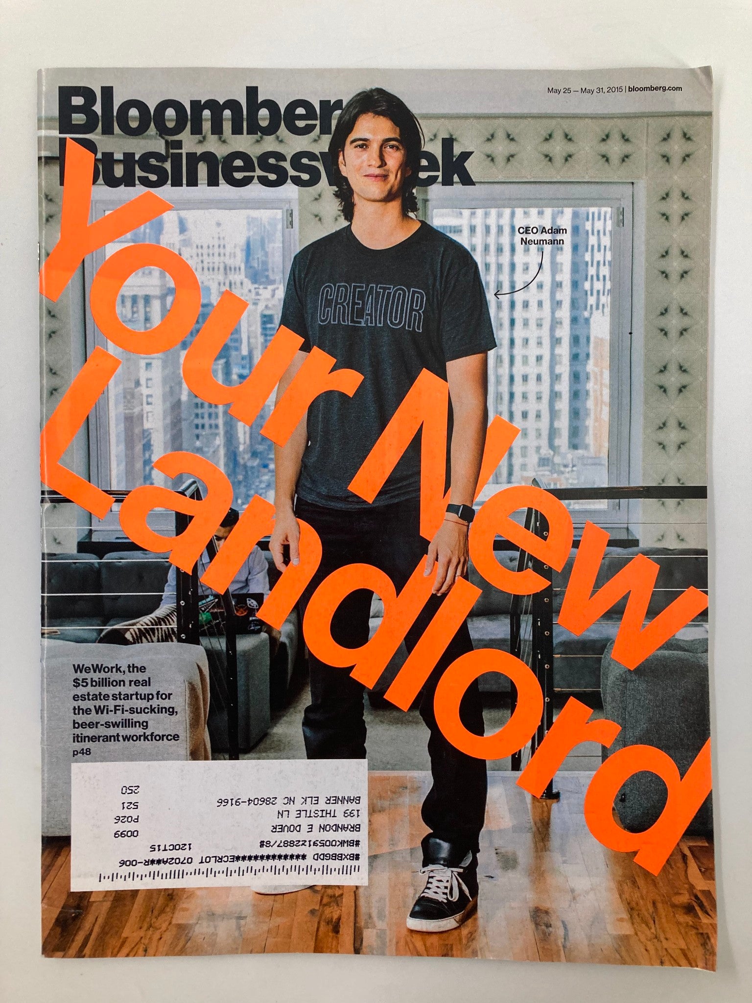 Bloomberg Businessweek Magazine May 25 2015 CEO Adam Neumann Your New Landlord