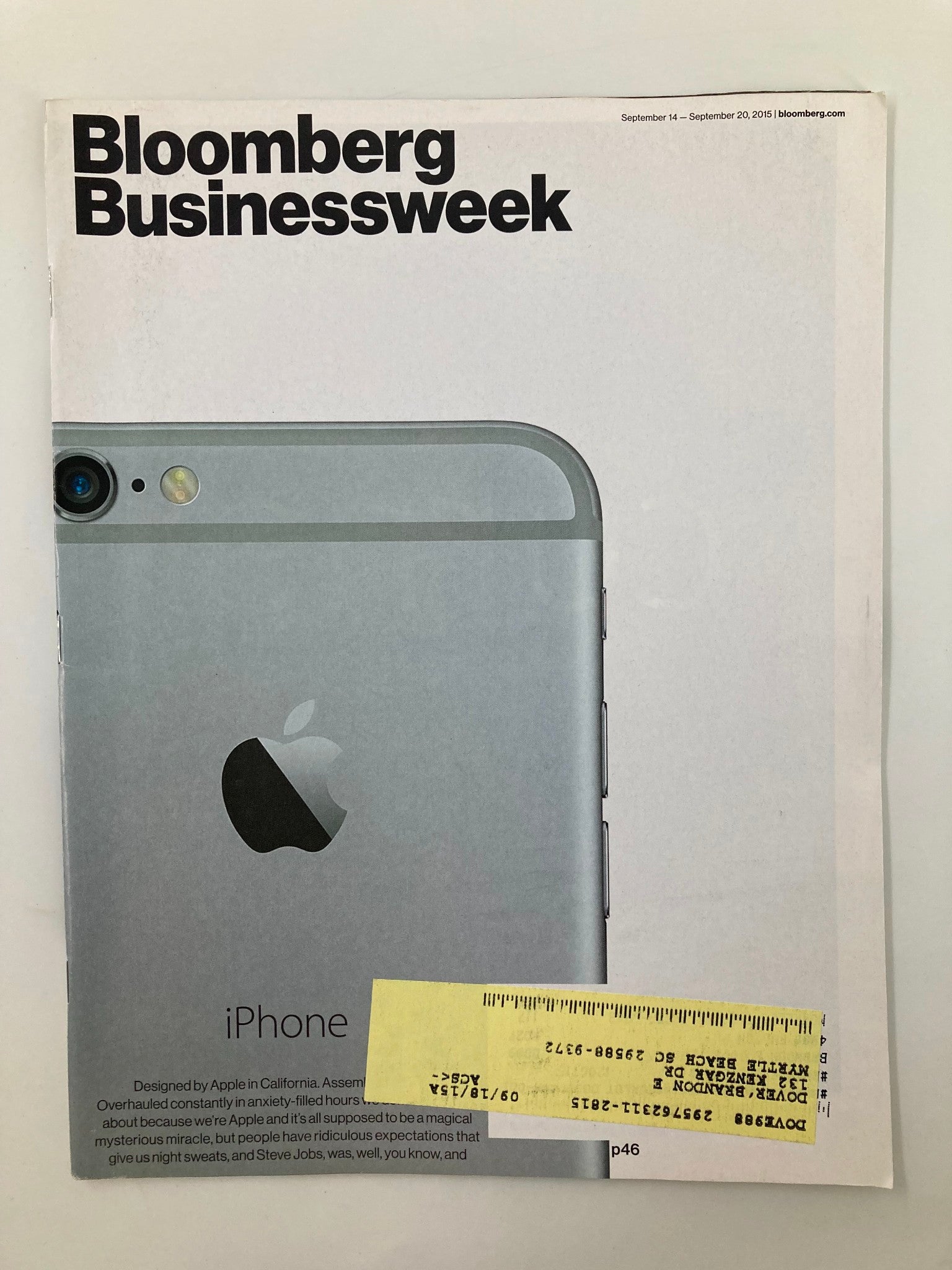 Bloomberg Businessweek Magazine September 14 2015 Designing The New iPhone