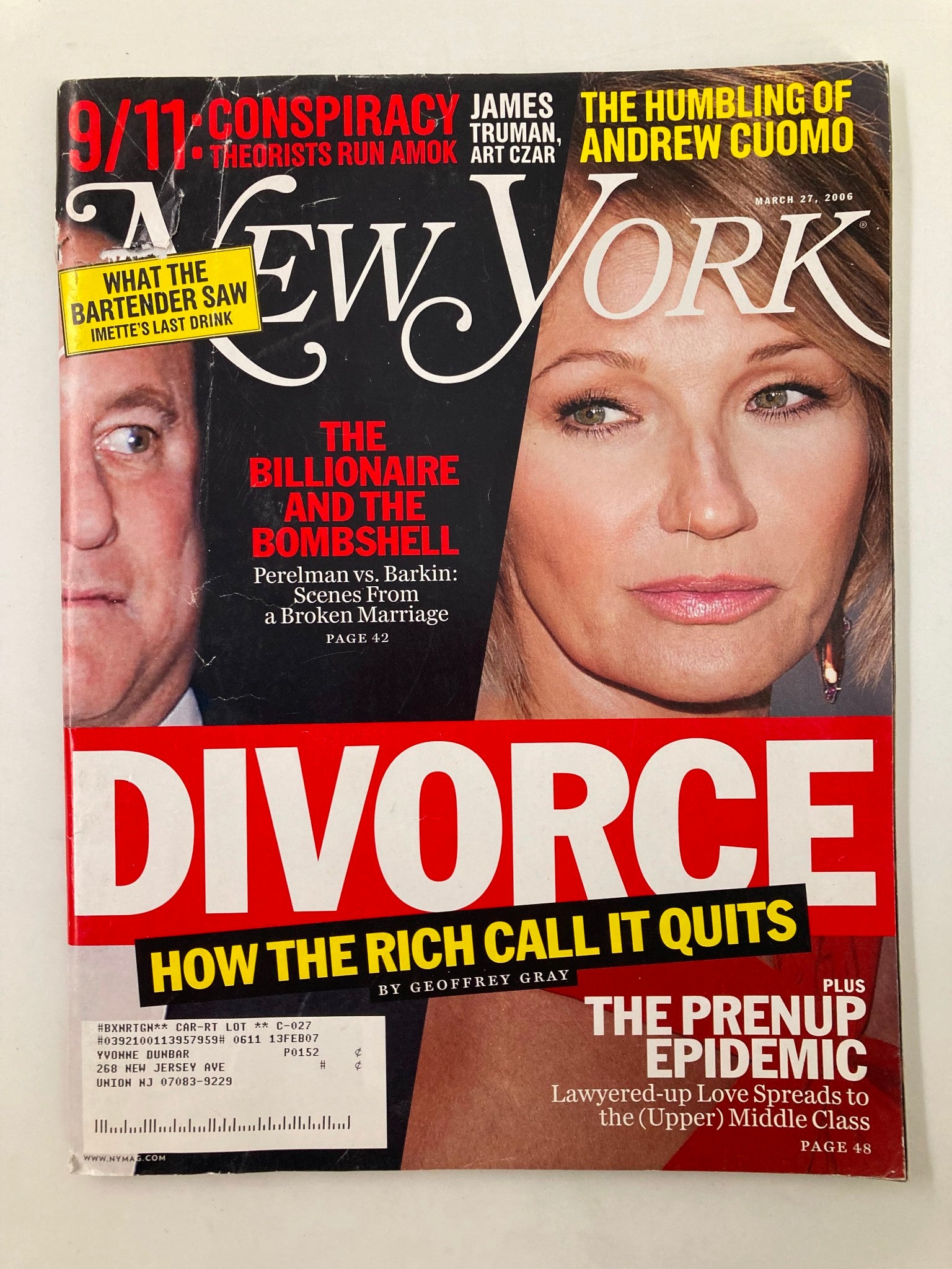 New York Magazine March 27 2006 Ron Perelman vs. Ellen Barkin