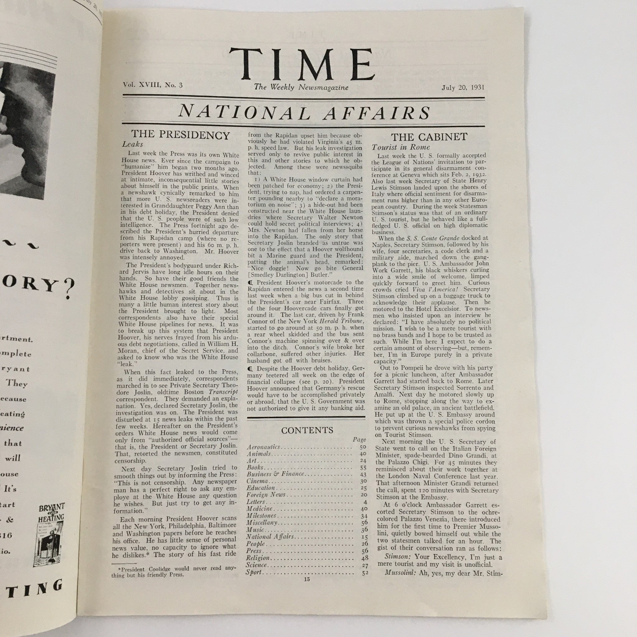 VTG Time Magazine July 20 1931 Vol 18 #3 American Inventor Nikola Tesla