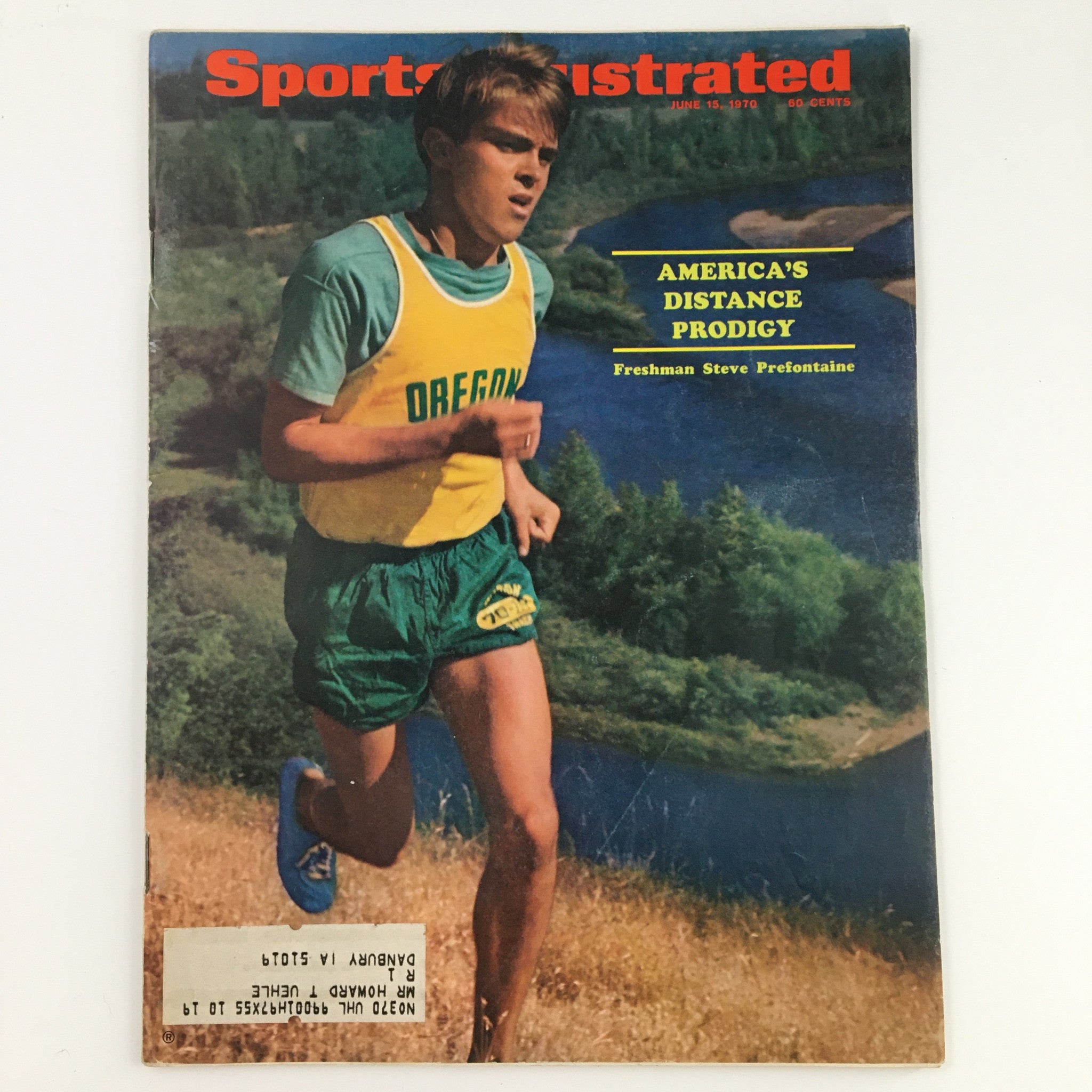 Sports Illustrated Magazine June 15 1970 cover featuring distance prodigy Steve Prefontaine, showcasing him running in Oregon gear with a scenic background.