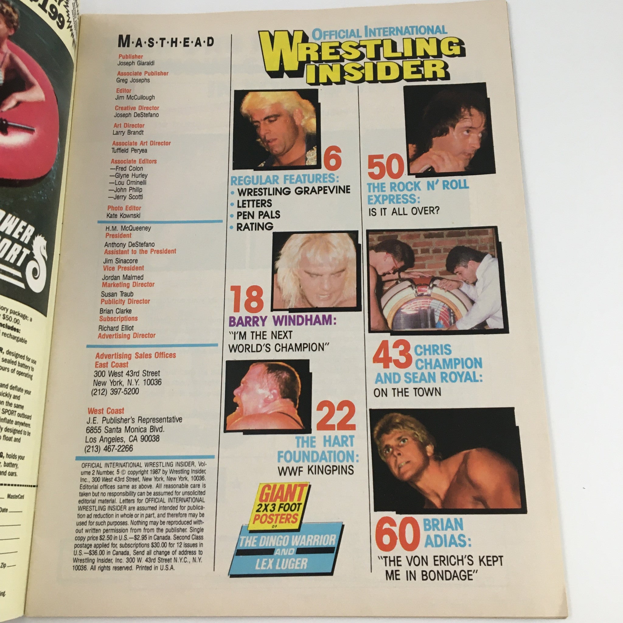 Wrestling Insider Magazine August 1987 The Dingo Warrior & Lex Luger, No Label