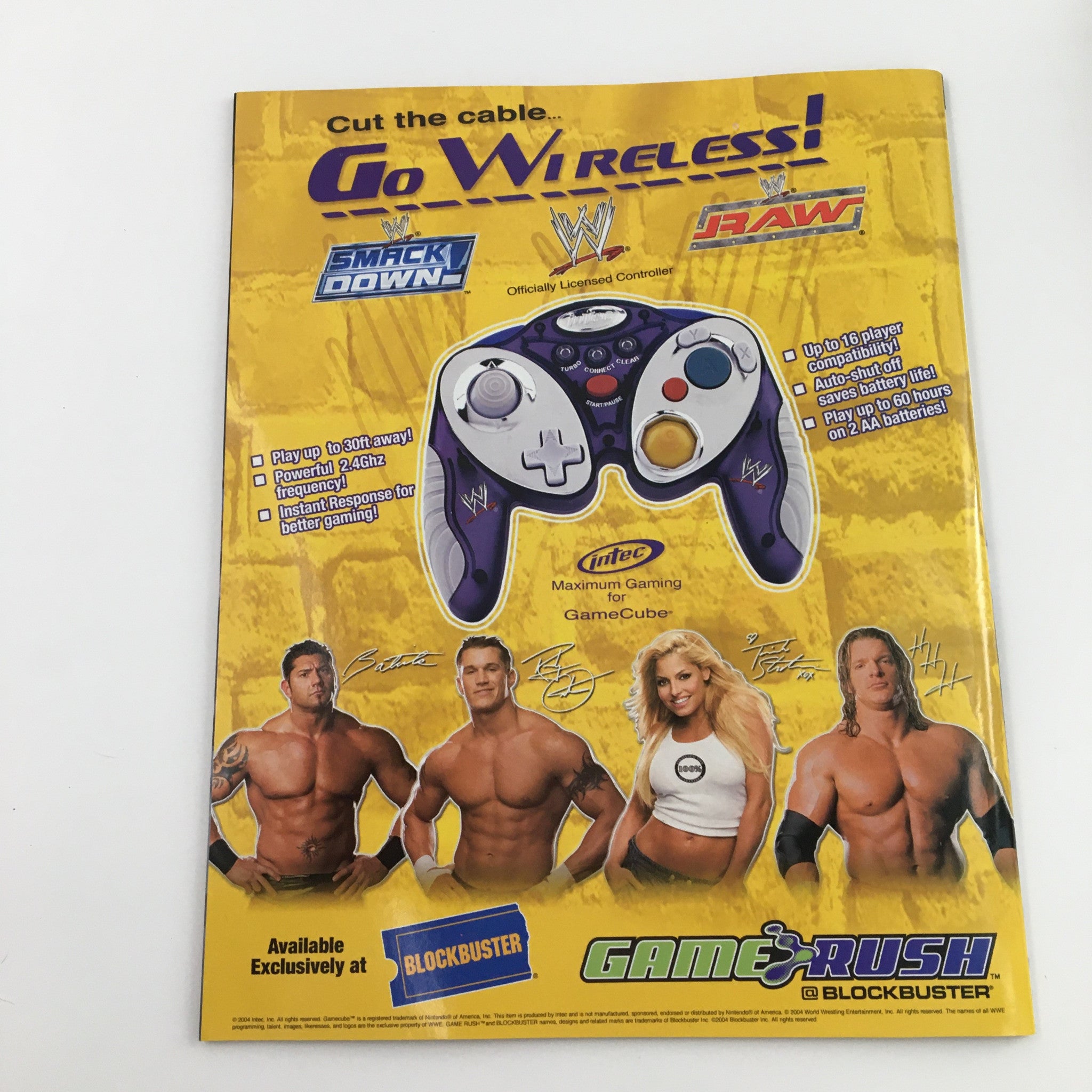 WWE Presents February 2005 Shawn Michaels The Heartbreak Kid, No Label magazine cover featuring promotional content for GameCube games like SmackDown and RAW, with images of wrestlers and a controller layout.